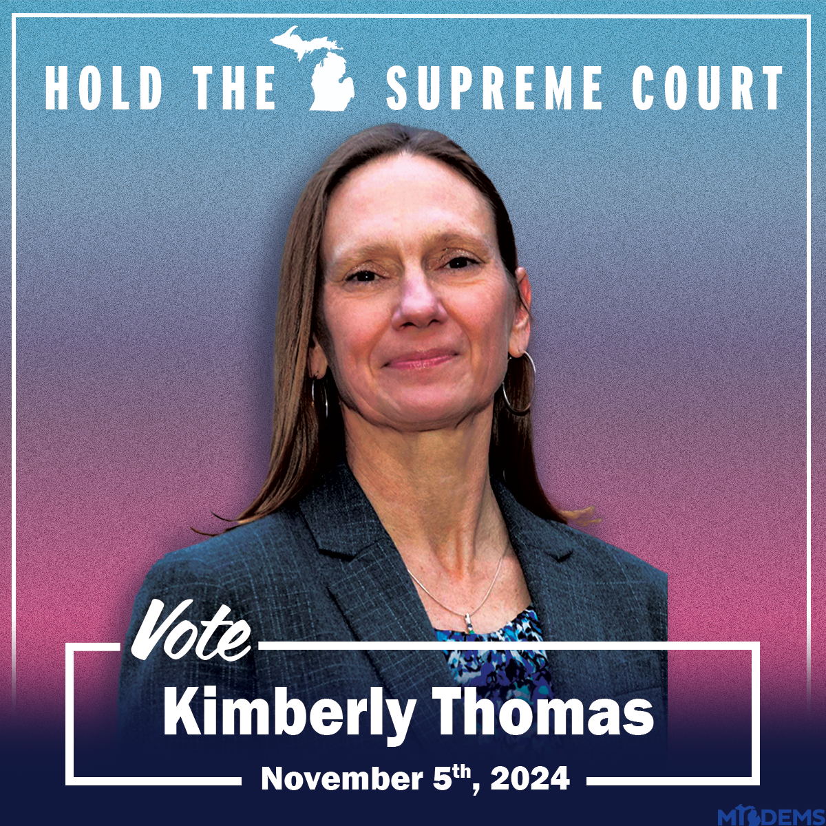 Social media graphics for the Michigan Supreme Court for Kyra Harris Bolden and Kimberly Ann Thomas. Election 2024. Sarah DeMercurio is a creative director graphic designer focused on progressive issues and is based in Metro Detroit, Michigan.