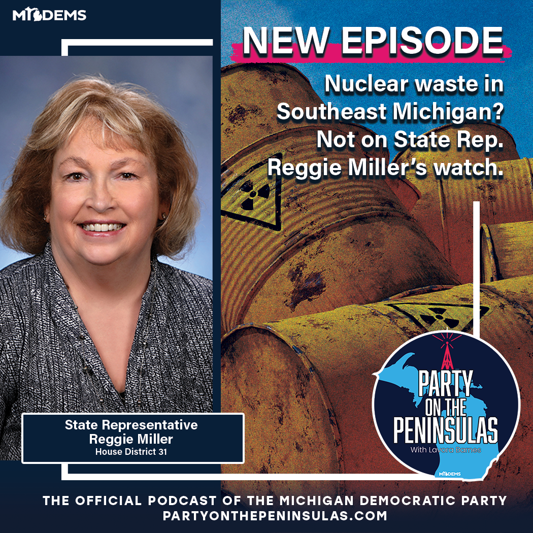 Social media graphics for Party On The Peninsulas, the official podcast of the Michigan Democratic Party.  Sarah DeMercurio is a creative director graphic designer focused on progressive issues and is based in Metro Detroit, Michigan.