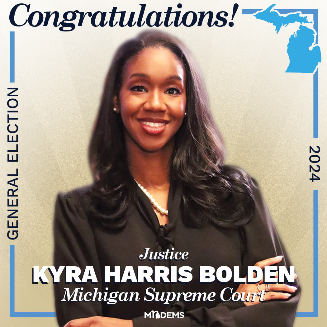 Social media graphics for the Michigan Supreme Court for Kyra Harris Bolden and Kimberly Ann Thomas. Election 2024. Sarah DeMercurio is a creative director graphic designer focused on progressive issues and is based in Metro Detroit, Michigan.