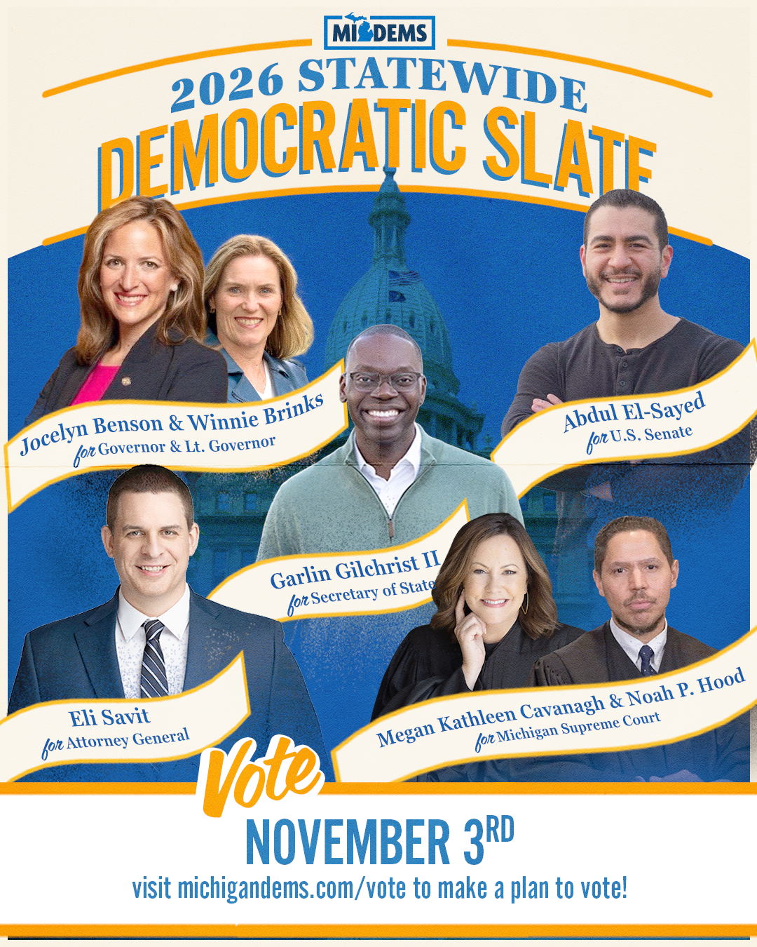 2026 Michigan General Election Jocelyn Benson for Governor Abdul El-Sayed for United States Senate