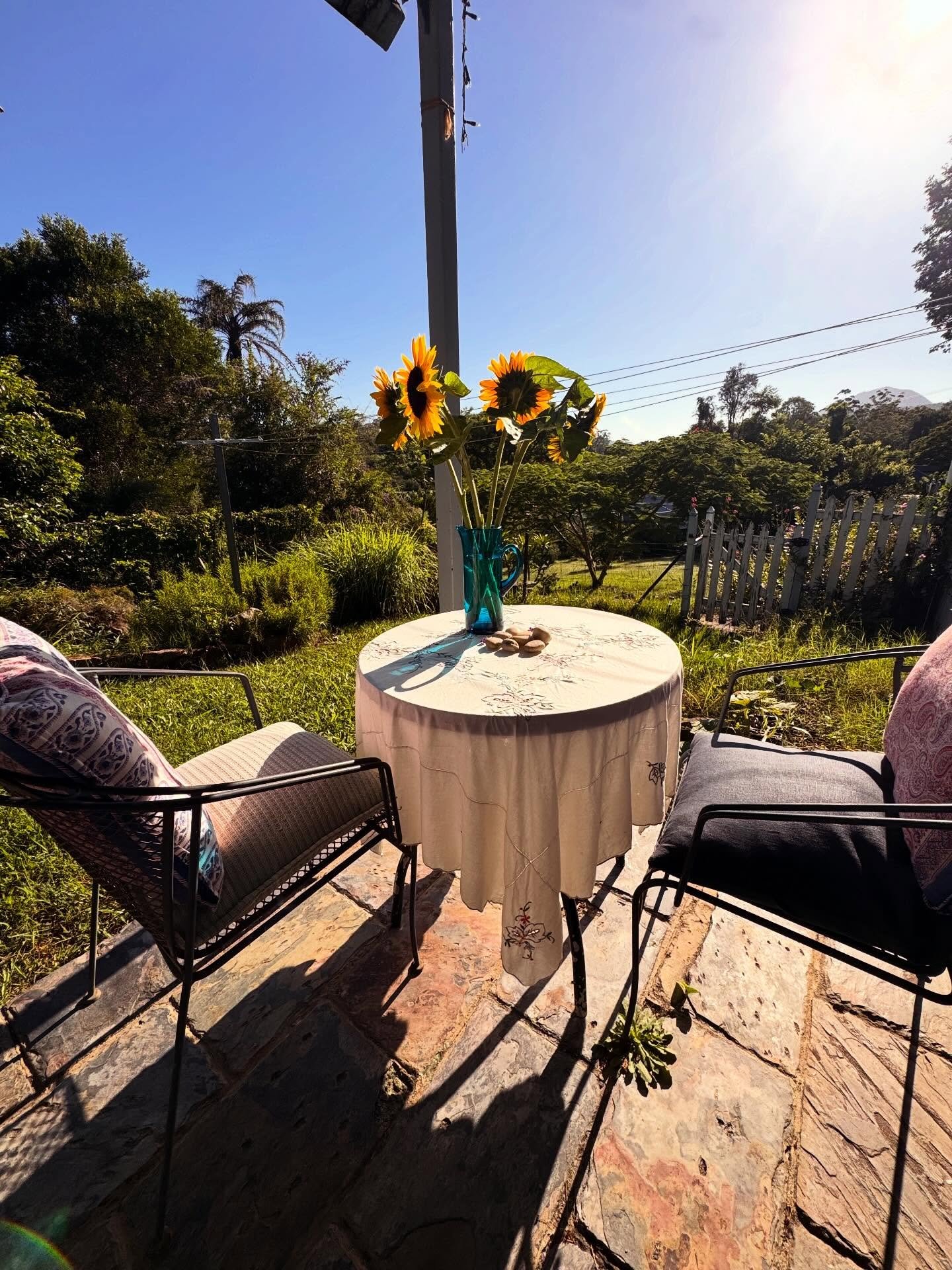 A season just passed,
finding my own rhythm.

An altar and discipline keep me steady.

Morning swims that feel like magic,
saving little ants from drowning.

The mountains, oh so majestic.

Pomegranates to be picked,
sweet flowers to offer.

Vegetabl