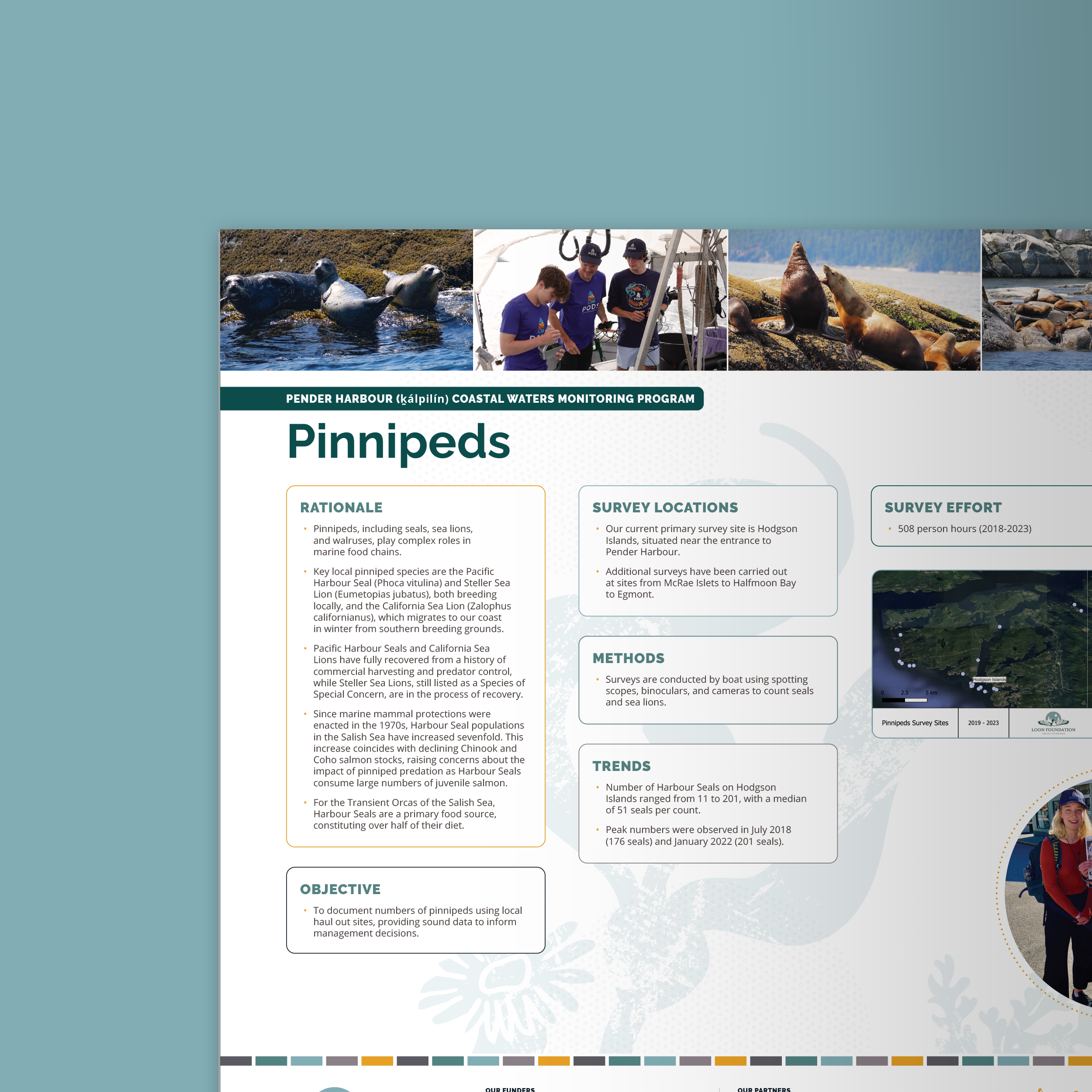 Sample large-format symposium signage, featuring photos and information about pinnipeds