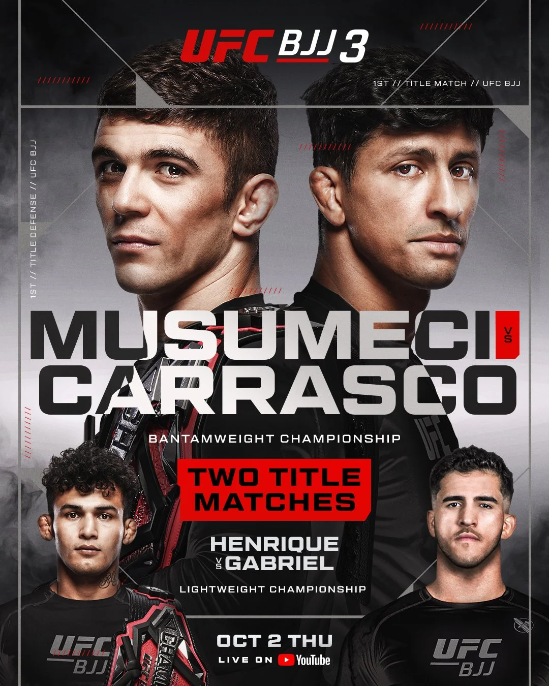 I'll be on #UFCBJJ3 results/recaps duty for @UFCNews tonight. The @UFCBJJ bantamweight and lightweight titles are on the line as @mikeymusumeci and @carloshenriqueeejj look to successfully defend their belts at the UFC APEX. Follow the action live on