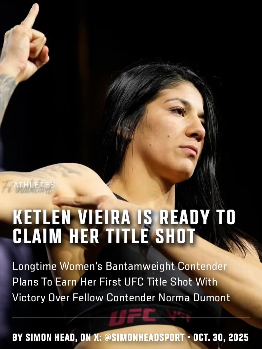 Longtime women's bantamweight contender Ketlen Vieira plans to earn her first UFC title shot with victory over fellow contender Norma Dumont at #UFCVegas110. Check out my feature on @ketlenvieiraufc at UFC.com