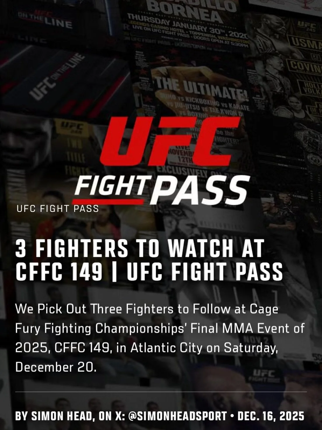 I chat to @CFFCMMA General Manager and play-by-play commentator @JohnMorganMMA to pick out three fighters to follow at Cage Fury Fighting Championships' final MMA event of 2025, #CFFC149, on Saturday, December 20. Check out the @UFCNews feature on UF