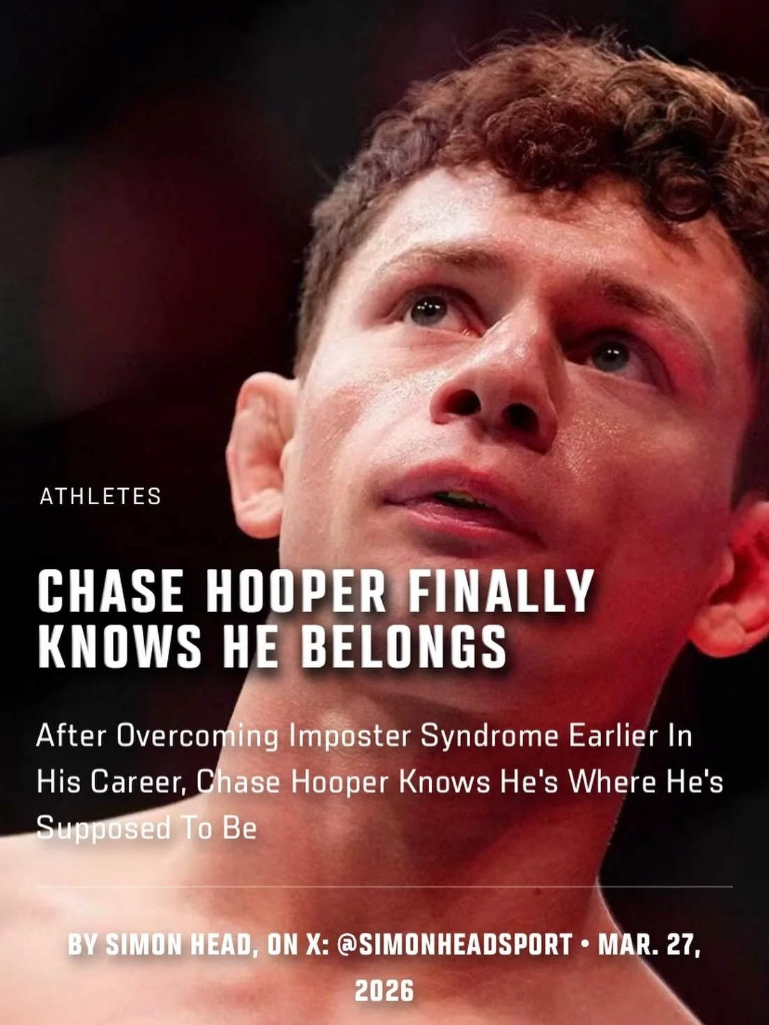 After overcoming imposter syndrome earlier in his career, Chase Hooper knows he's where he's supposed to be. Check out my @UFCNews feature on Hooper ahead of #UFCSeattle at UFC.com