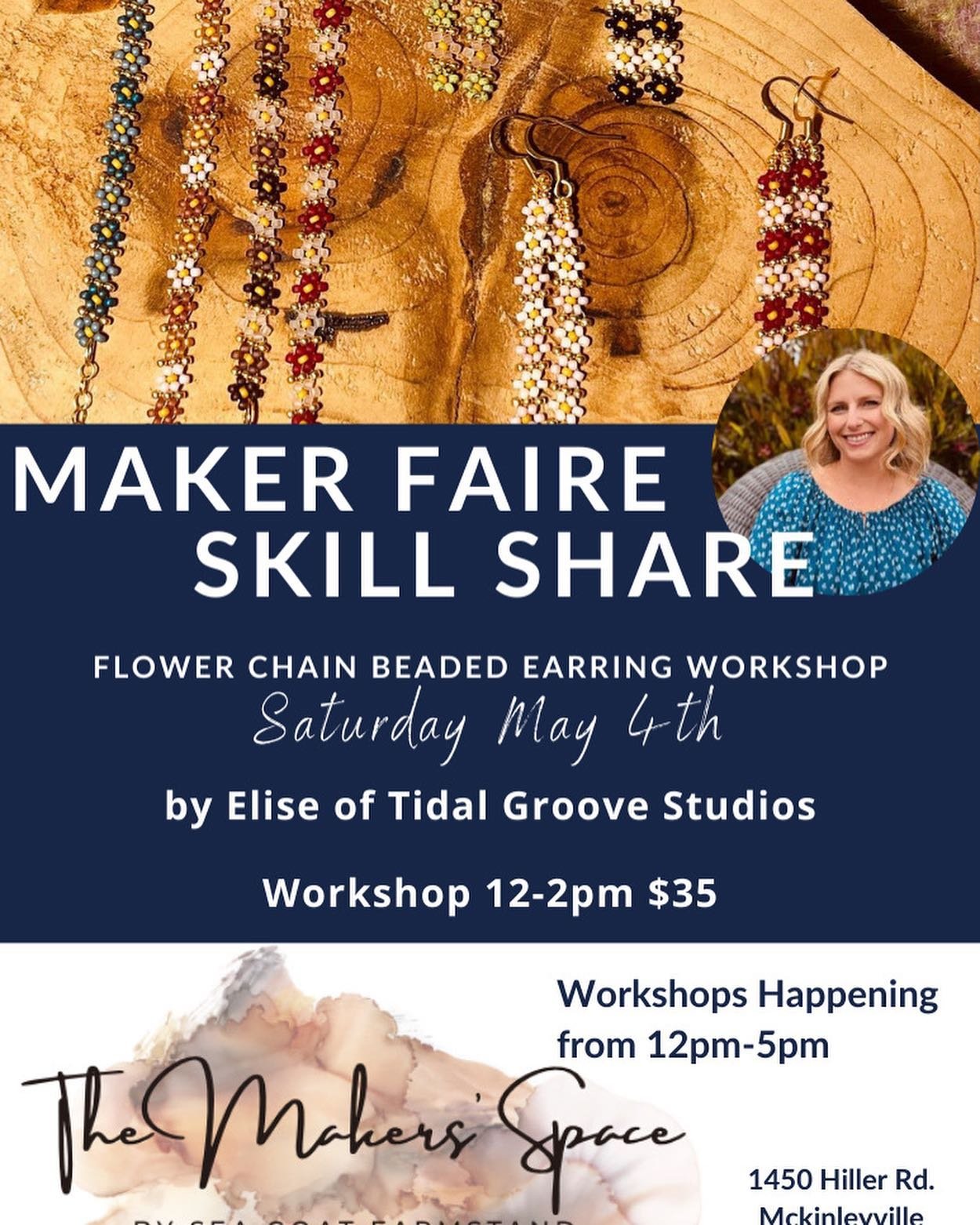 Excited to announce that I will be participating in an event out on by @the_makers_space_ and @seagoatfarmstand! Sign up to take a flower chain jewelry workshop with me on May 4th at 12pm, or come by the maker&rsquo;s market to explore local foods an