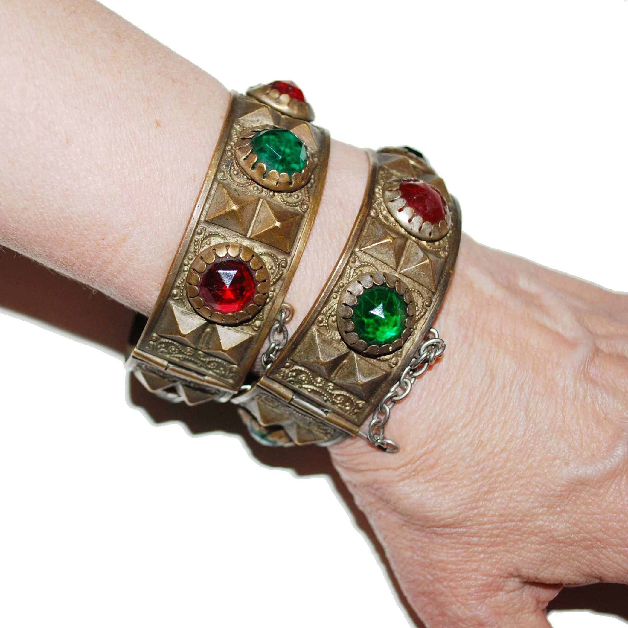 Berber Bracelets PAIR - Matched Bronzy Pair with Jewels - Belly Dance Bracelets