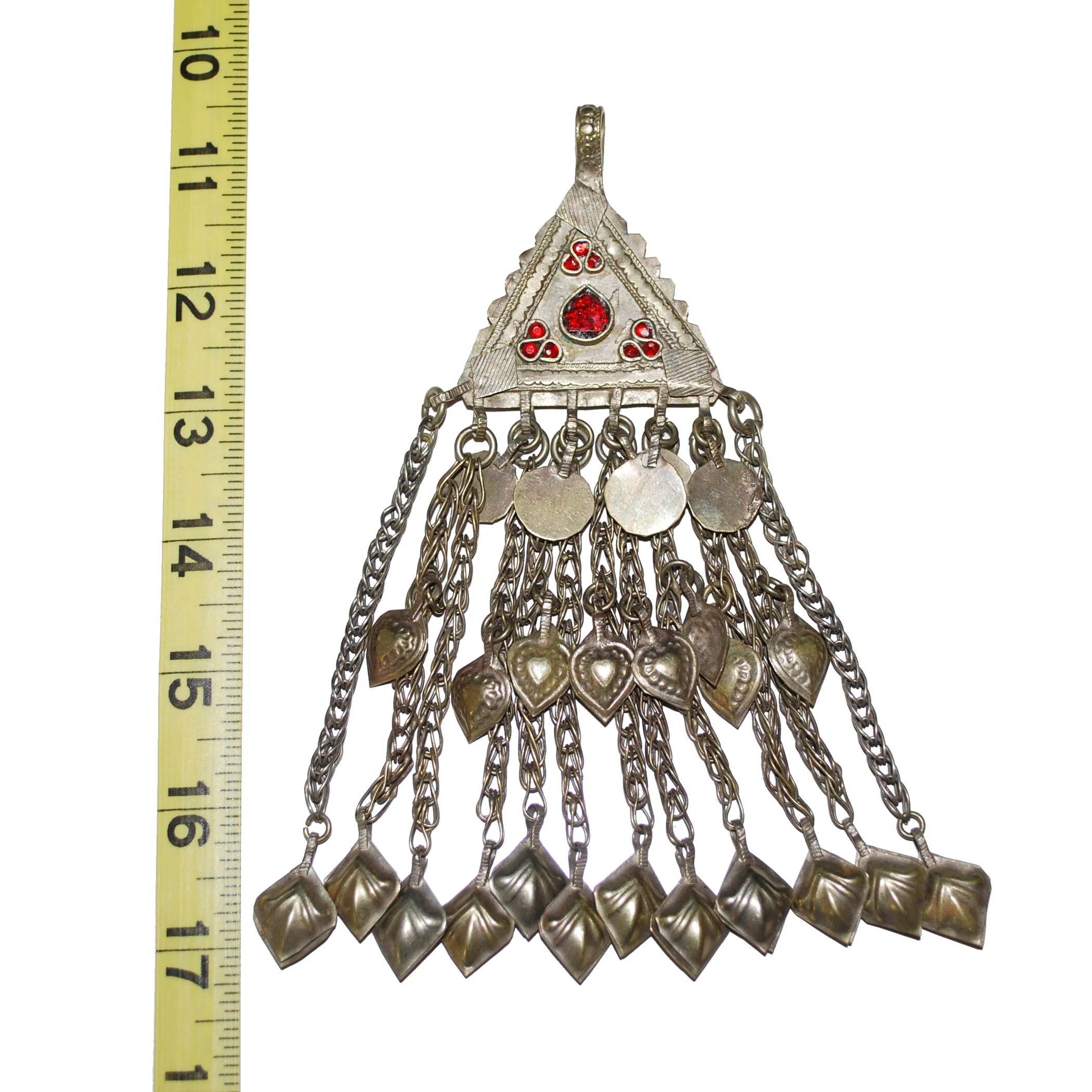 Vintage Kuchi Triangle Pendant - Large Hollow Dangles - Tribal Belly Dance