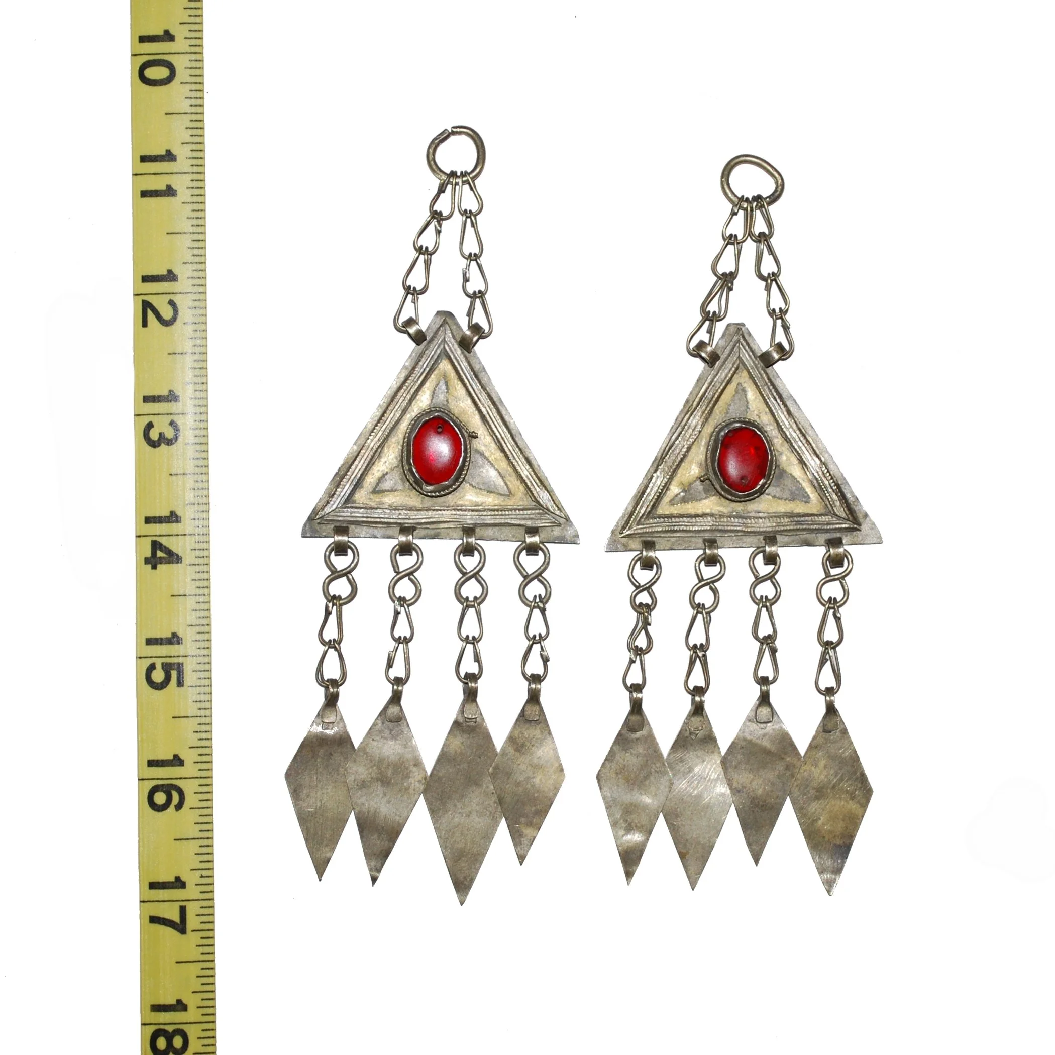 Turkoman Vintage Fire Gilded Triangles - Gold Washed Pendant PAIR - Turkman