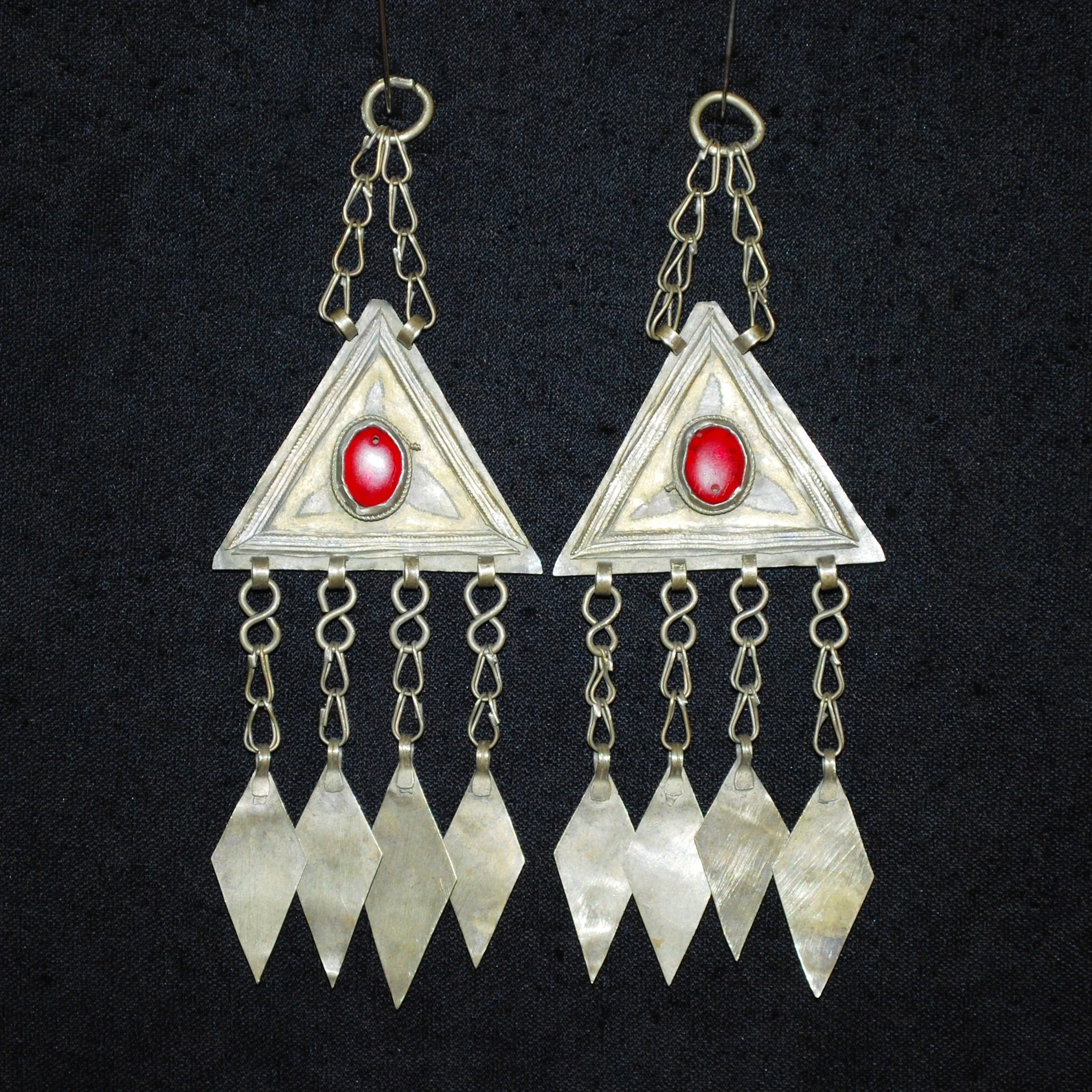 Turkoman Vintage Fire Gilded Triangles - Gold Washed Pendant PAIR - Turkman