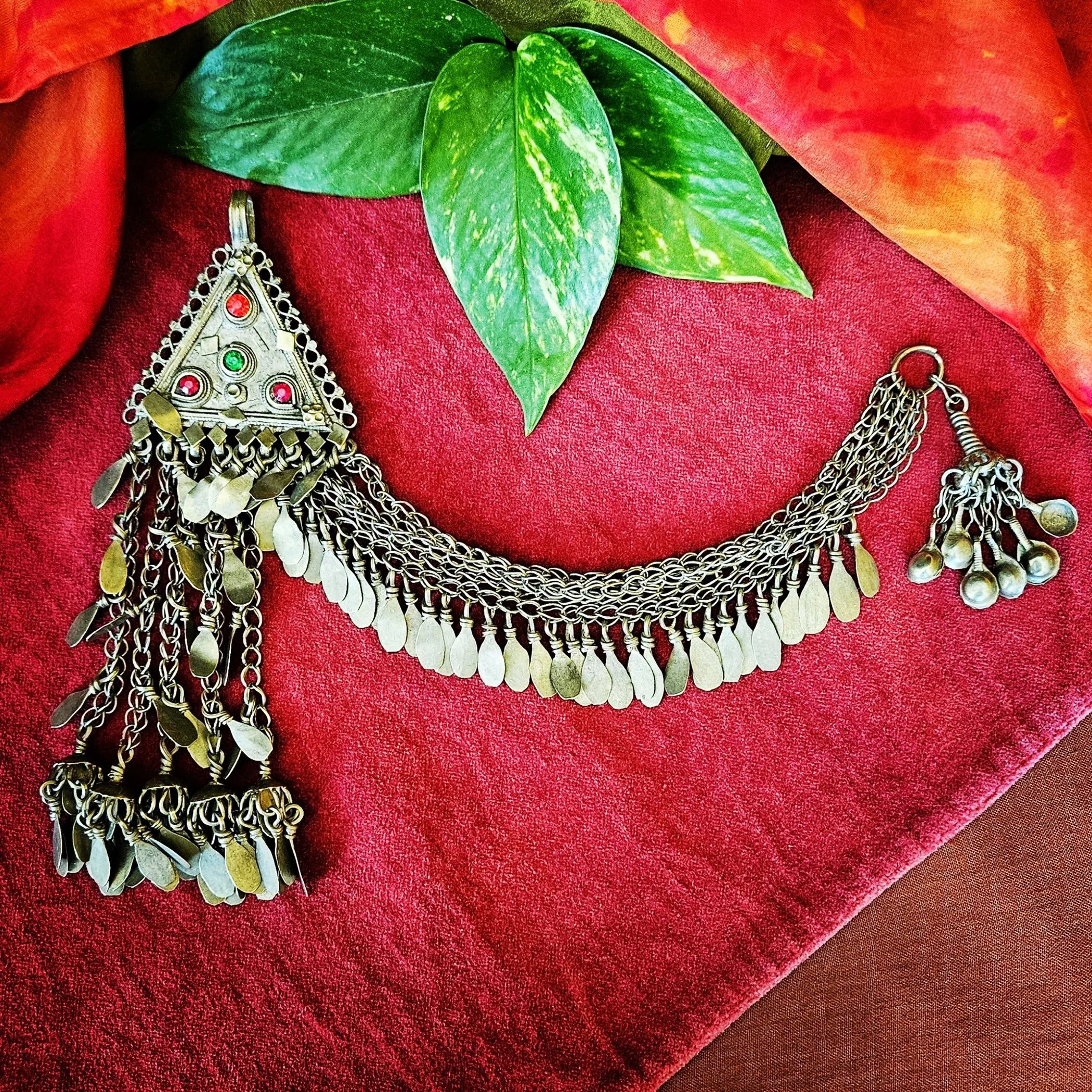 Vintage Kuchi Tribal Pendant for Belly Dance - Drape Pendant with Tassel Dangles