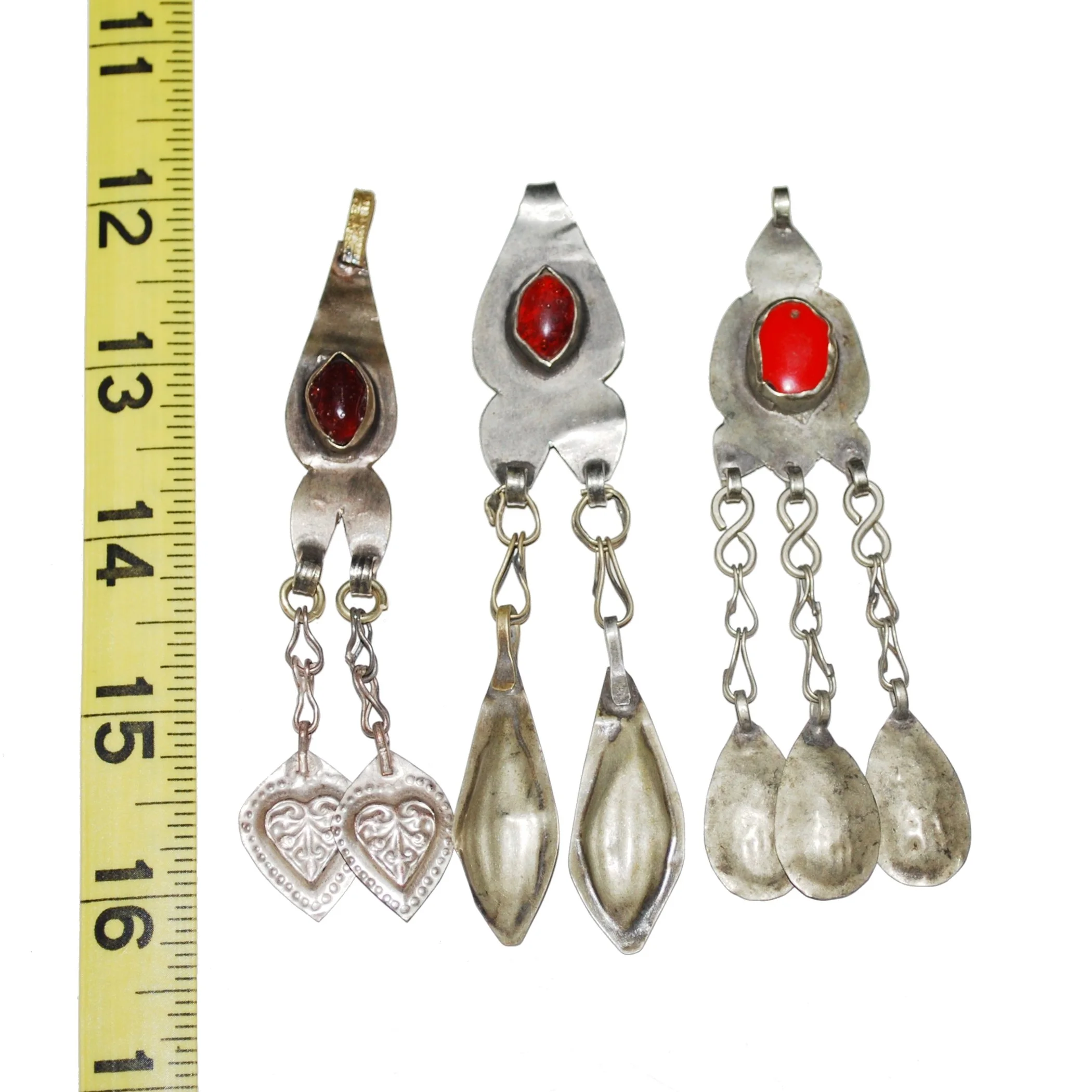 Three Turkoman Pendants - Small Vintage Turkmen Pendants - Stamped Dangles