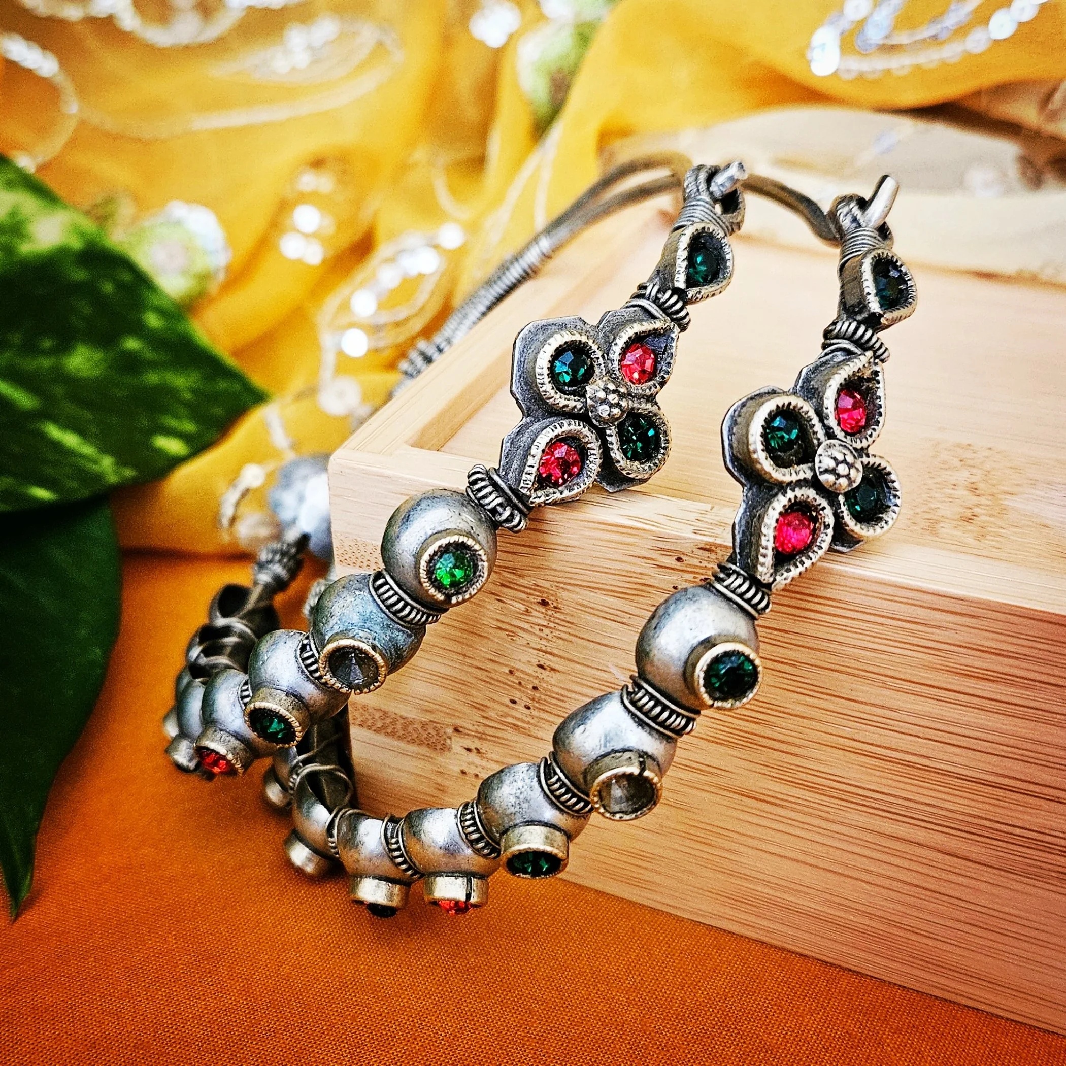 Vintage Hoop Earrings - Large Kashmiri Hoops with Jewels - Belly Dance