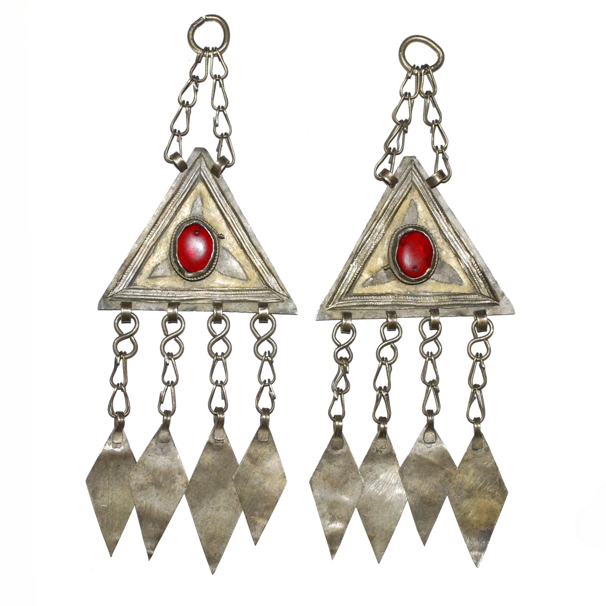 Turkoman Vintage Fire Gilded Triangles - Gold Washed Pendant PAIR - Turkman