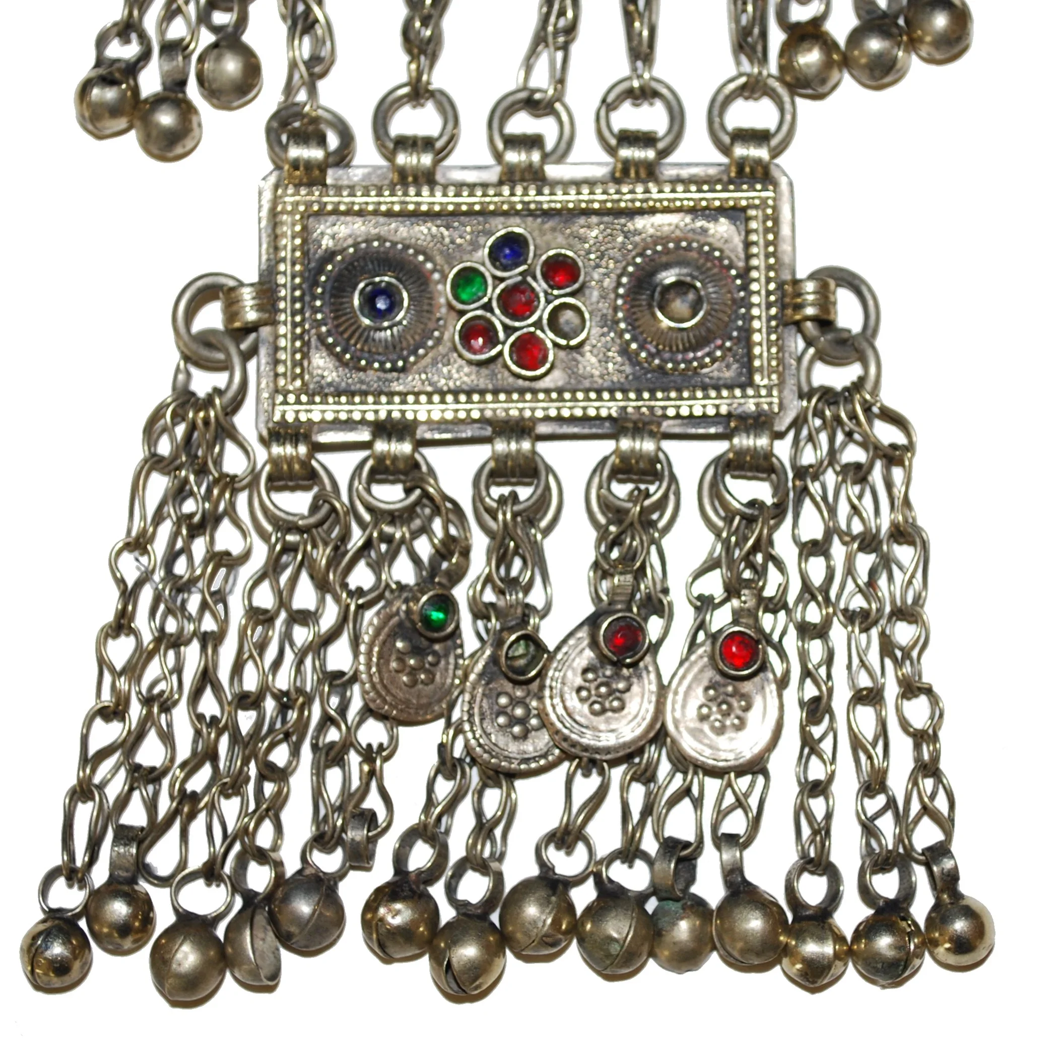 Vintage Afghan Pendant - Kuchi Pendant with Jewels Dangles - Belly Dance Jingle Pendant