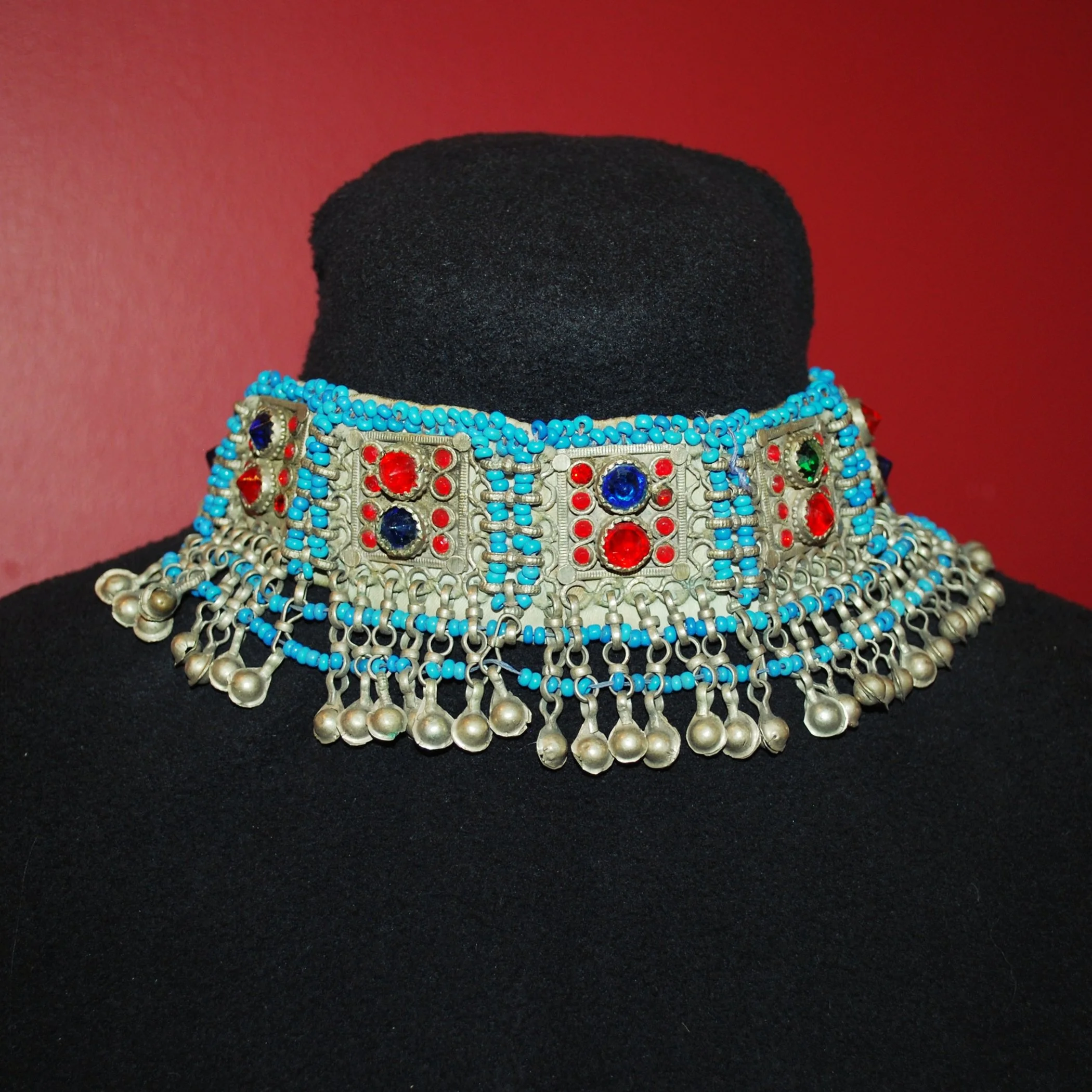 Kuchi Choker Necklace - Small Vintage Tribal Choker with Jewels / Bells