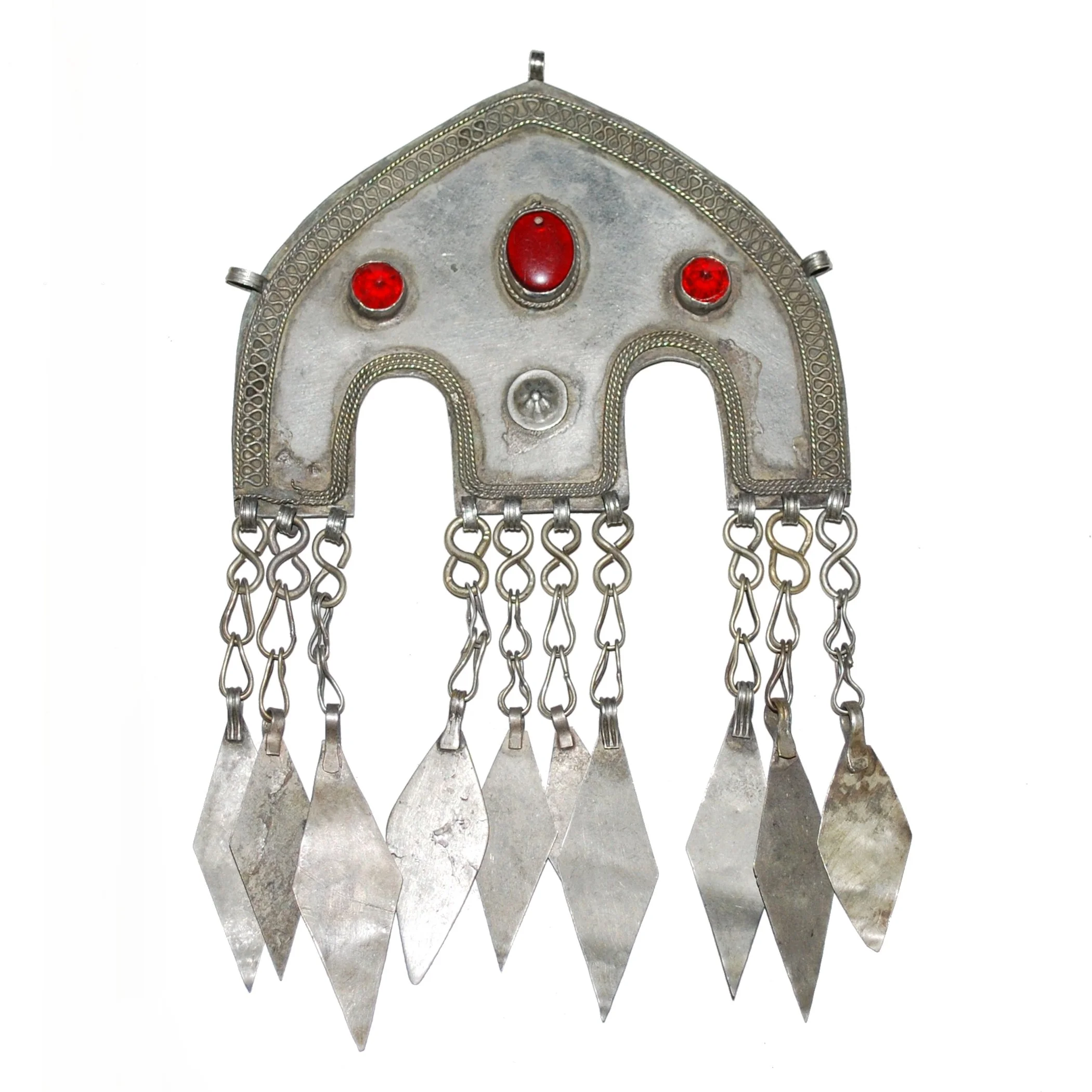 Vintage Turkoman Pendant - Large Tribal Pendant with Jewels - Great Detailing