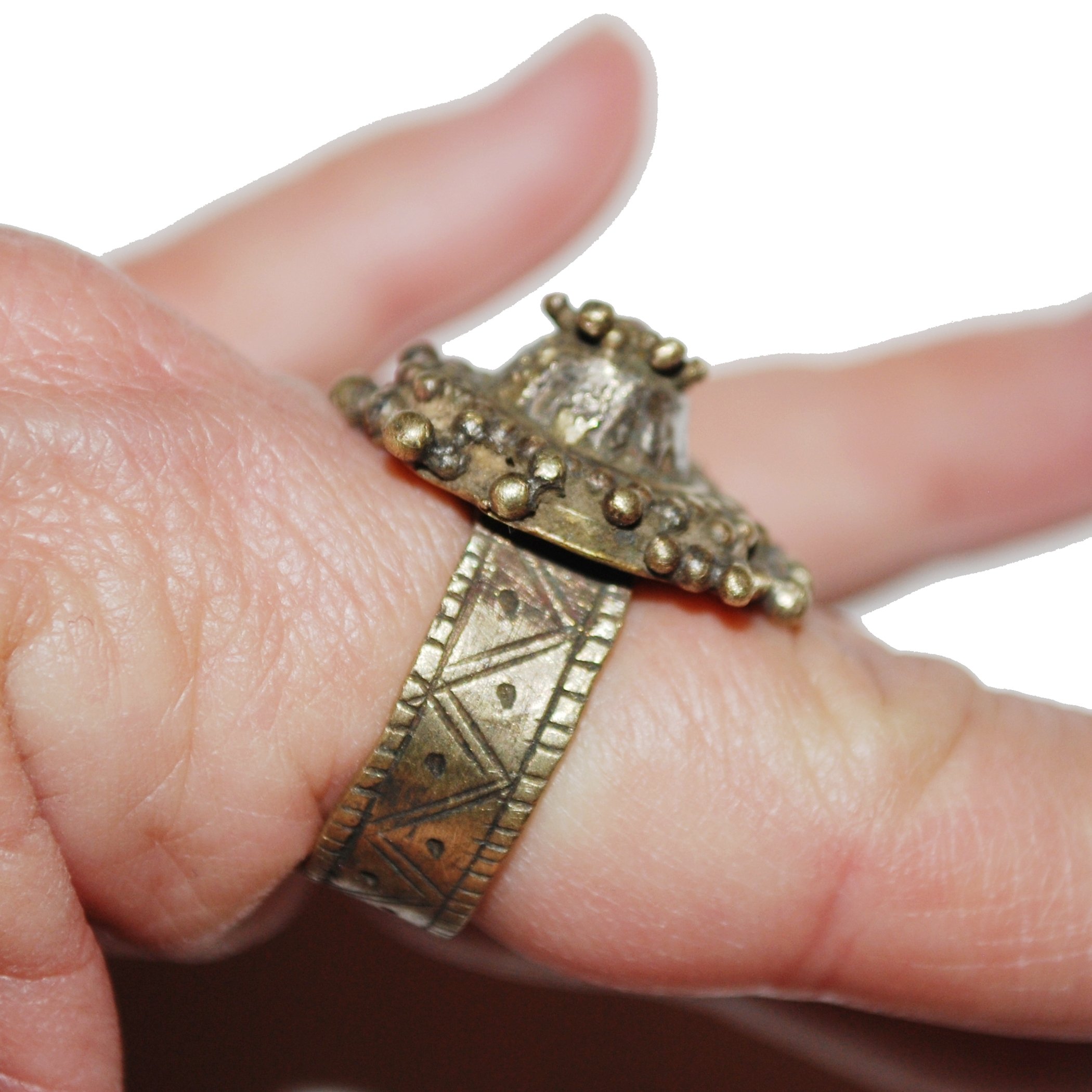 Vintage Kuchi Tribal Ring - Granulation and Small Jewel - Size 7.5  - Belly Dance