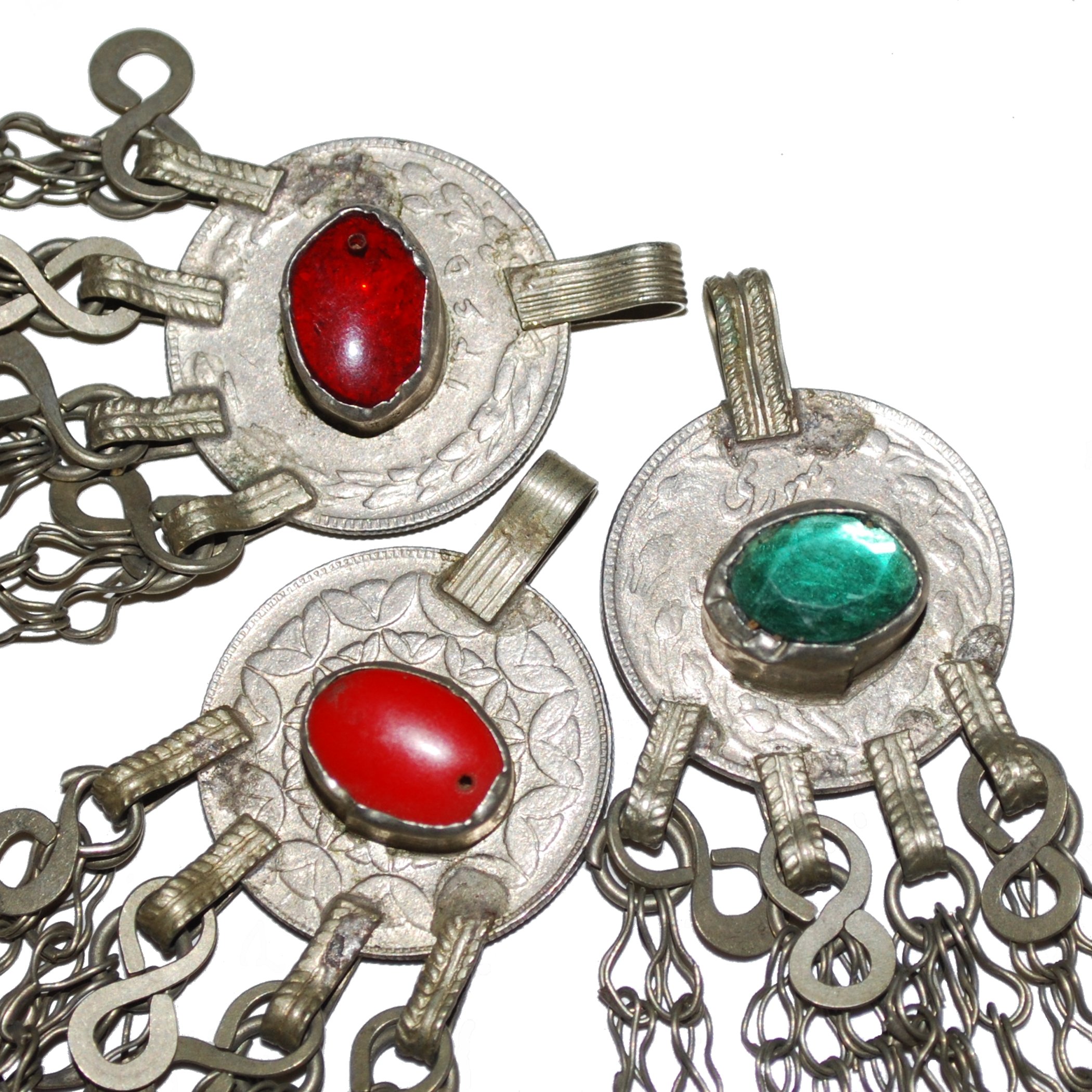 Kuchi Coin Jewel Pendants with Large Jewels and Hollow Dangles - Vintage Belly Dance DIY