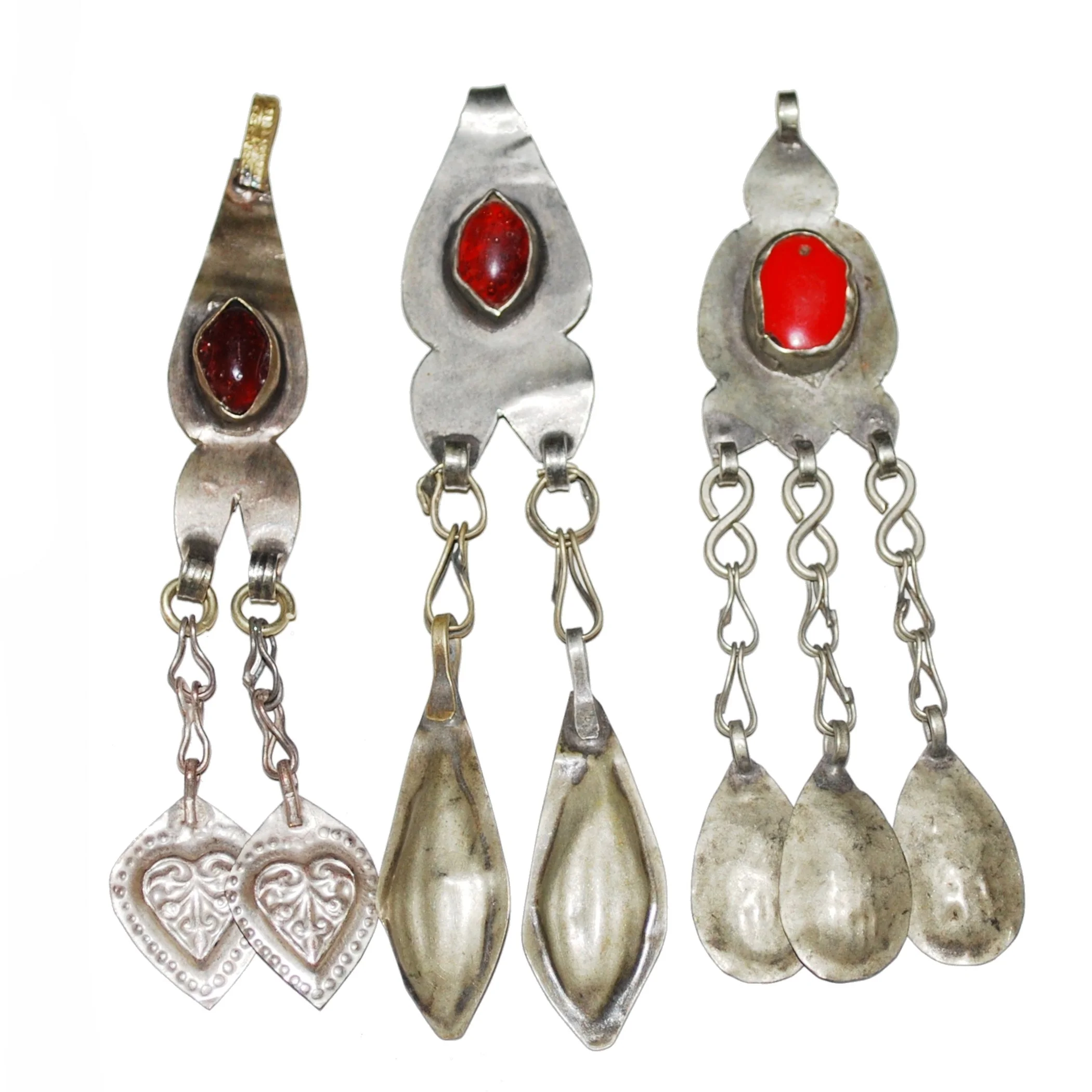 Three Turkoman Pendants - Small Vintage Turkmen Pendants - Stamped Dangles