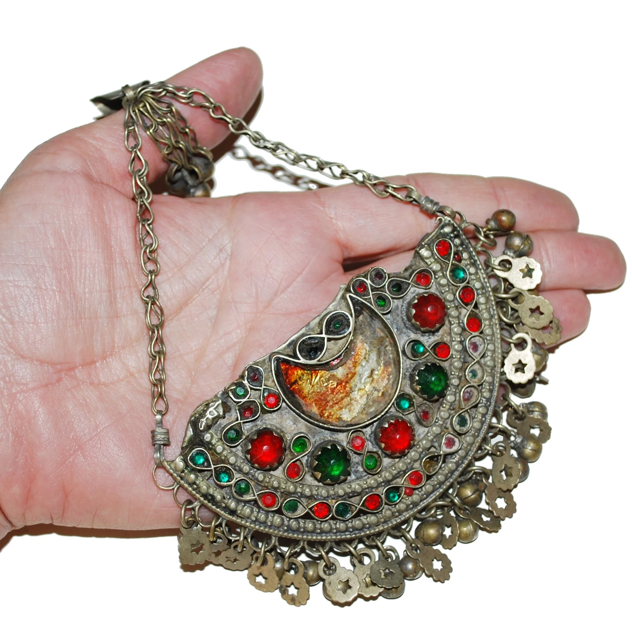 Large Kuchi Tikka Pendant - Vintage Crescent Pendant - Belly Dance