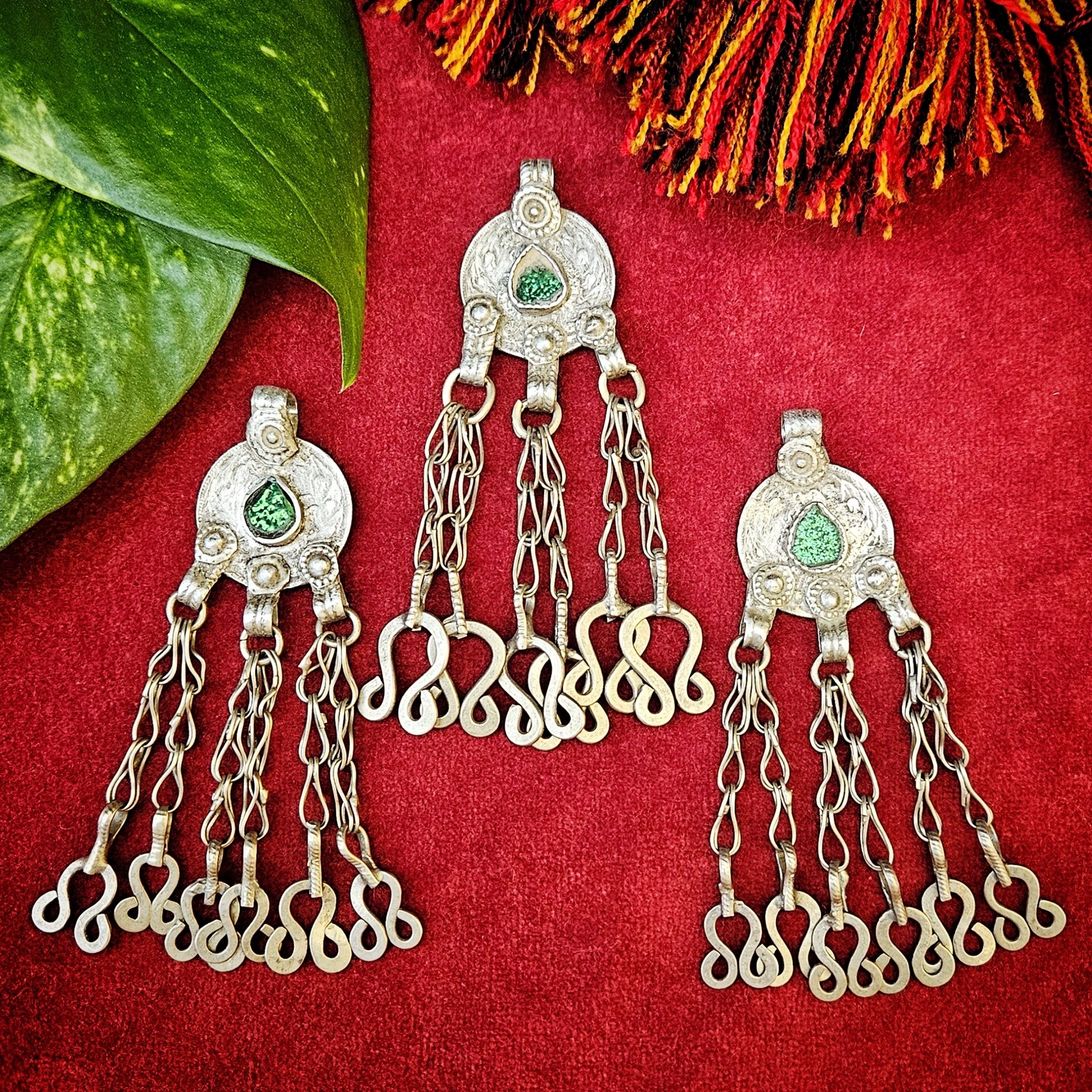 Vintage Kuchi Coin Pendants - Green Jewels - Knot Dangles - Belly Dance DIY
