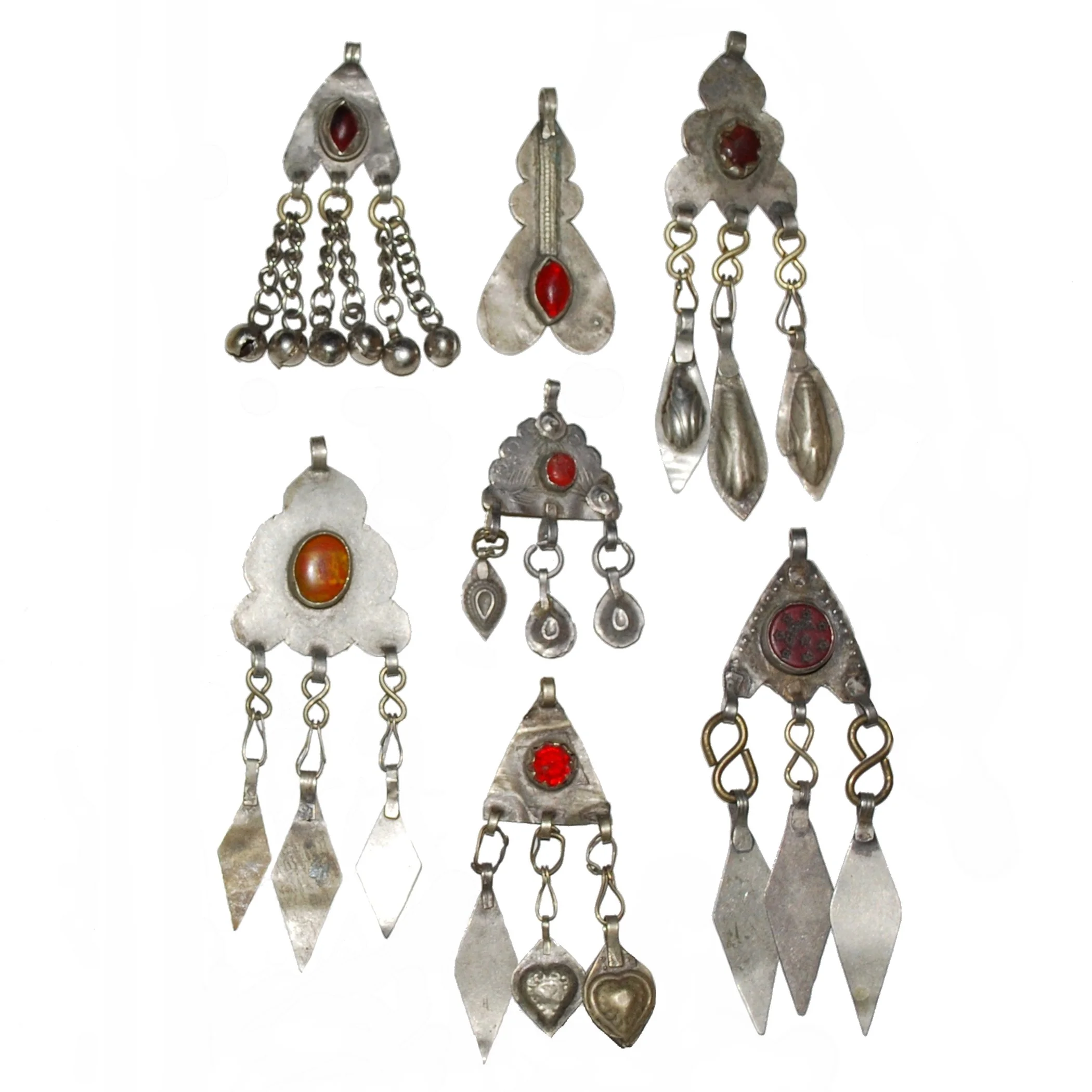 Turkoman Vintage Pendants - 7 Small Tribal Pendants - Belly Dance DIY Small Pendants
