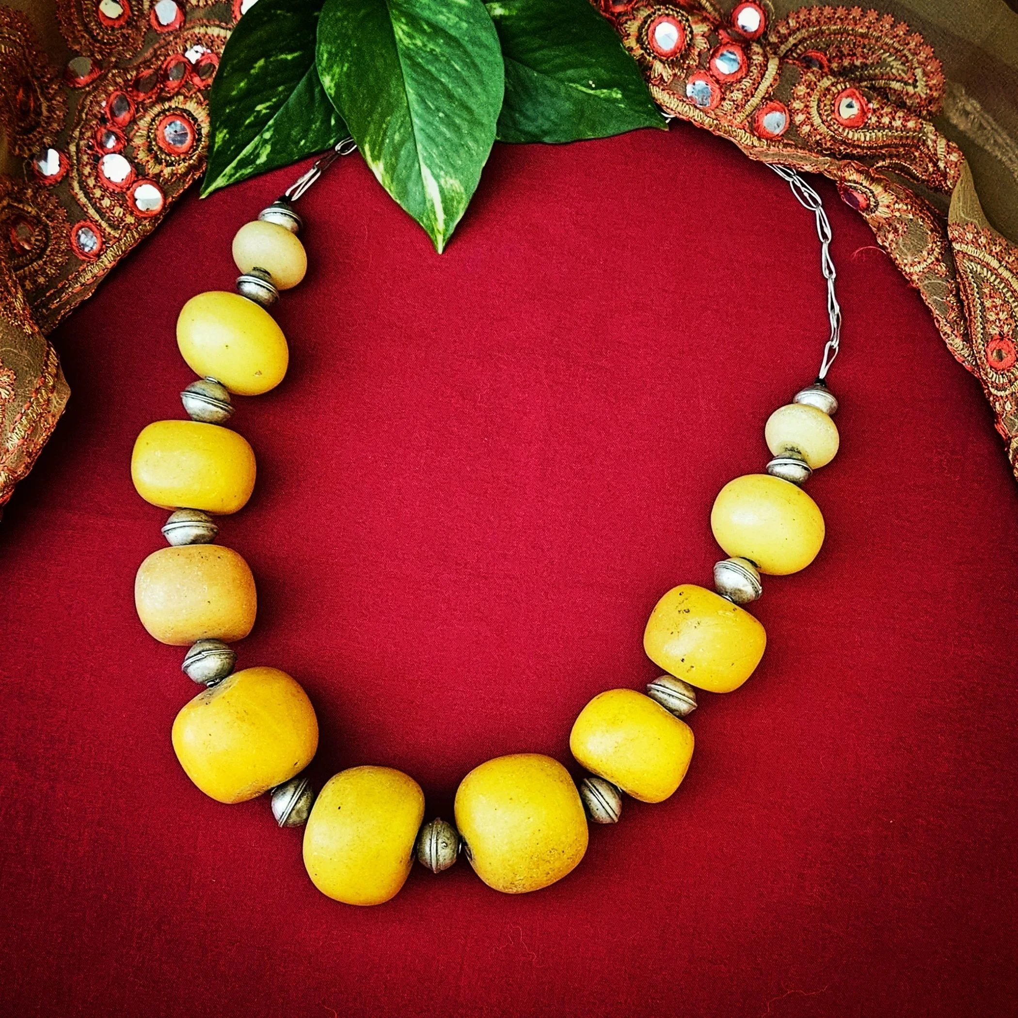 Moroccan Necklace - Berber Copal and Metal Beads Necklace - Amazigh