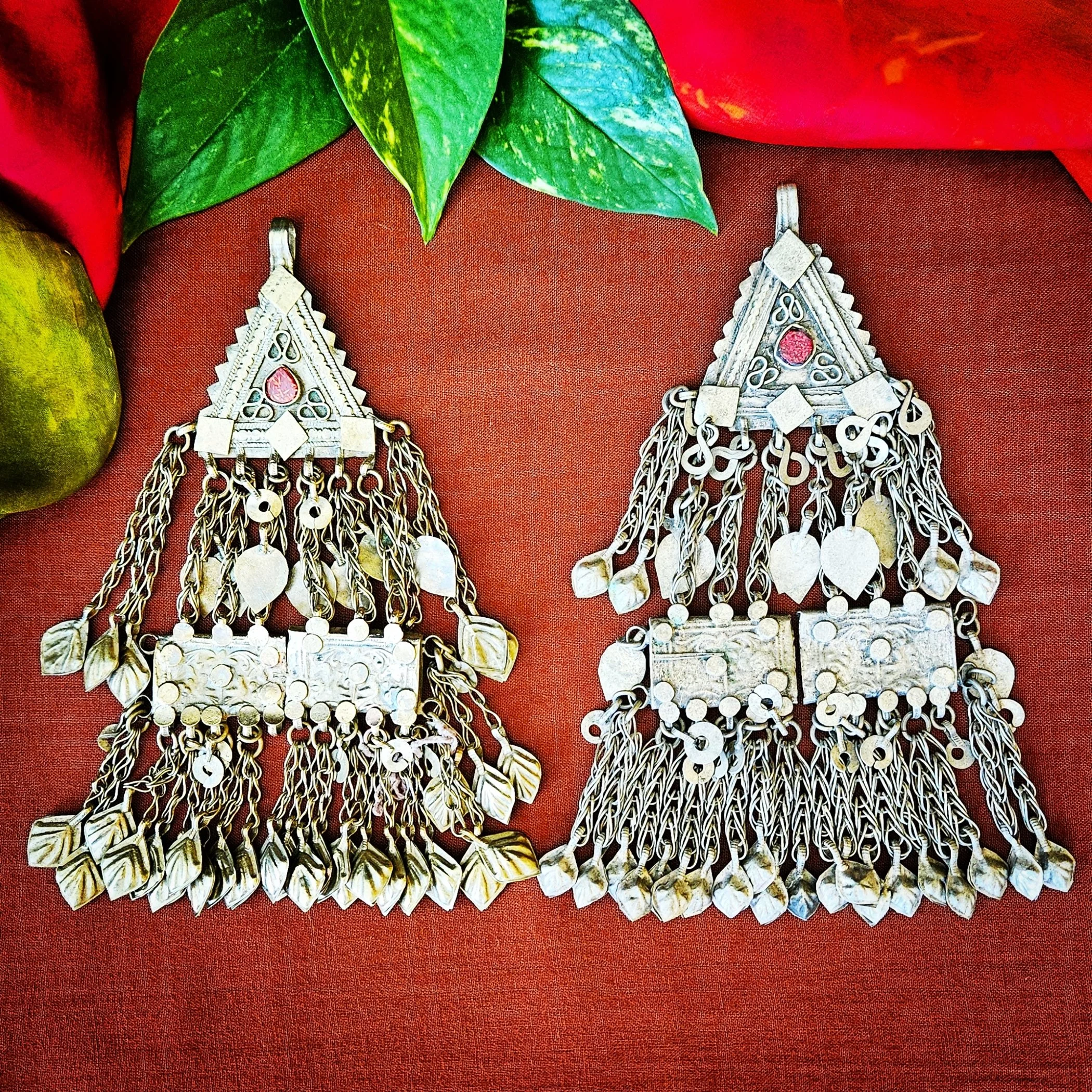 Vintage Kuchi Pendants - Two Kuchi Pendants with Hollow Dangles - Belly Dance