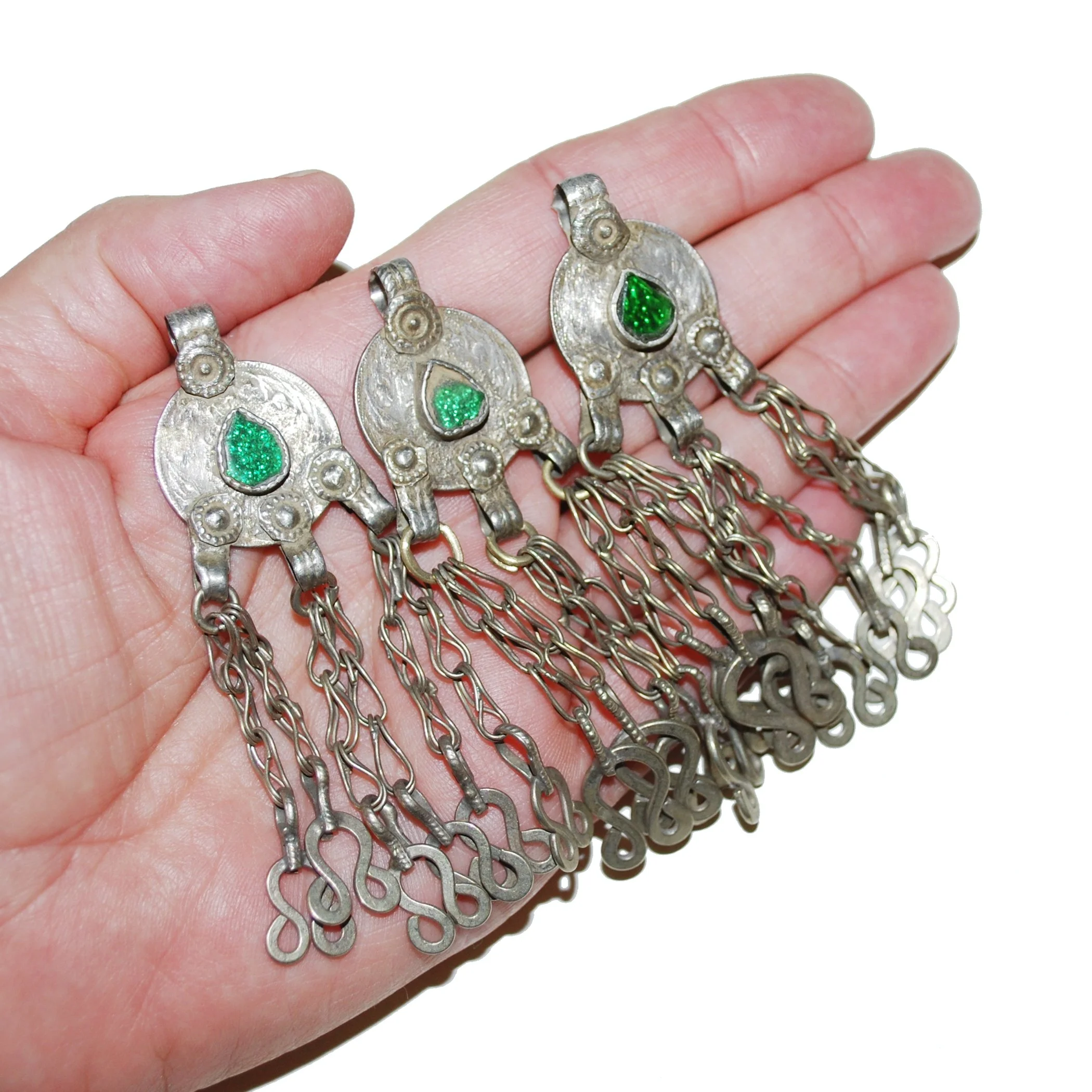 Vintage Kuchi Coin Pendants - Green Jewels - Knot Dangles - Belly Dance DIY