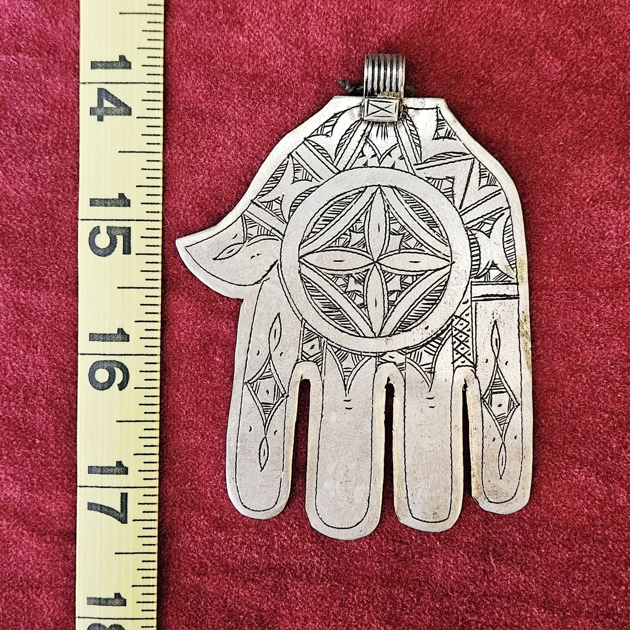Vintage Moroccan Hamsa Pendant - Hand of Fatima - Belly Dance Tribal Pendant