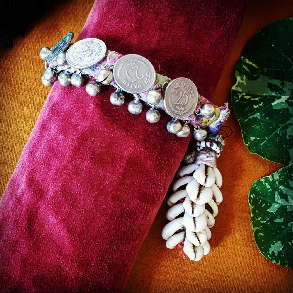 Banjara Tribal Arm Band Vintage Coins Cowrie Shells Bells