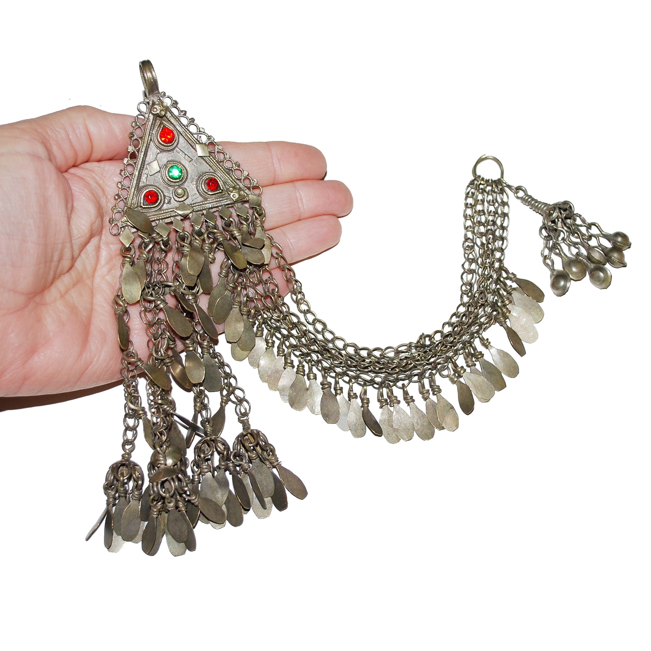 Vintage Kuchi Tribal Pendant for Belly Dance - Drape Pendant with Tassel Dangles
