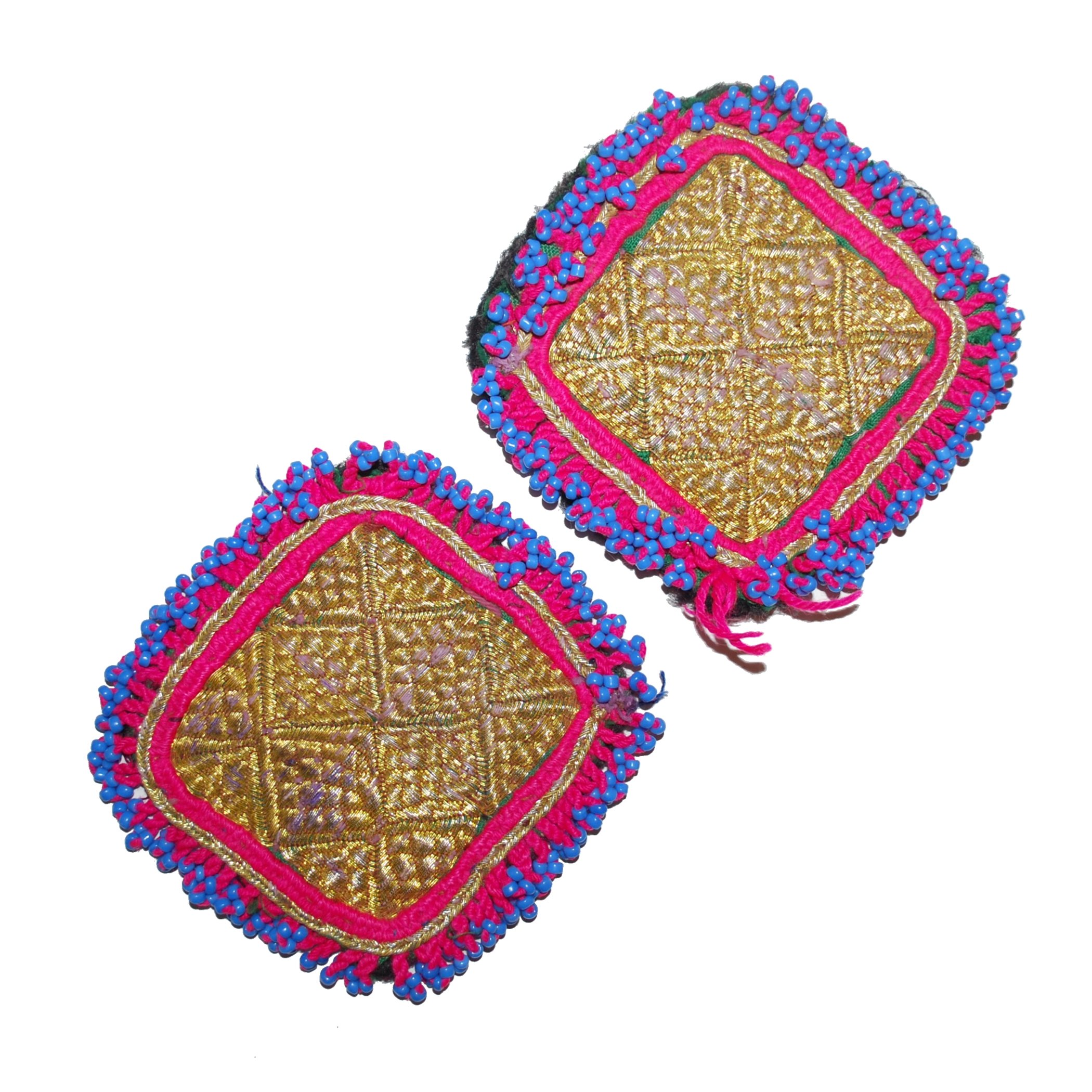 Vintage Pair Kuchi Medallions and Beadwork Rope