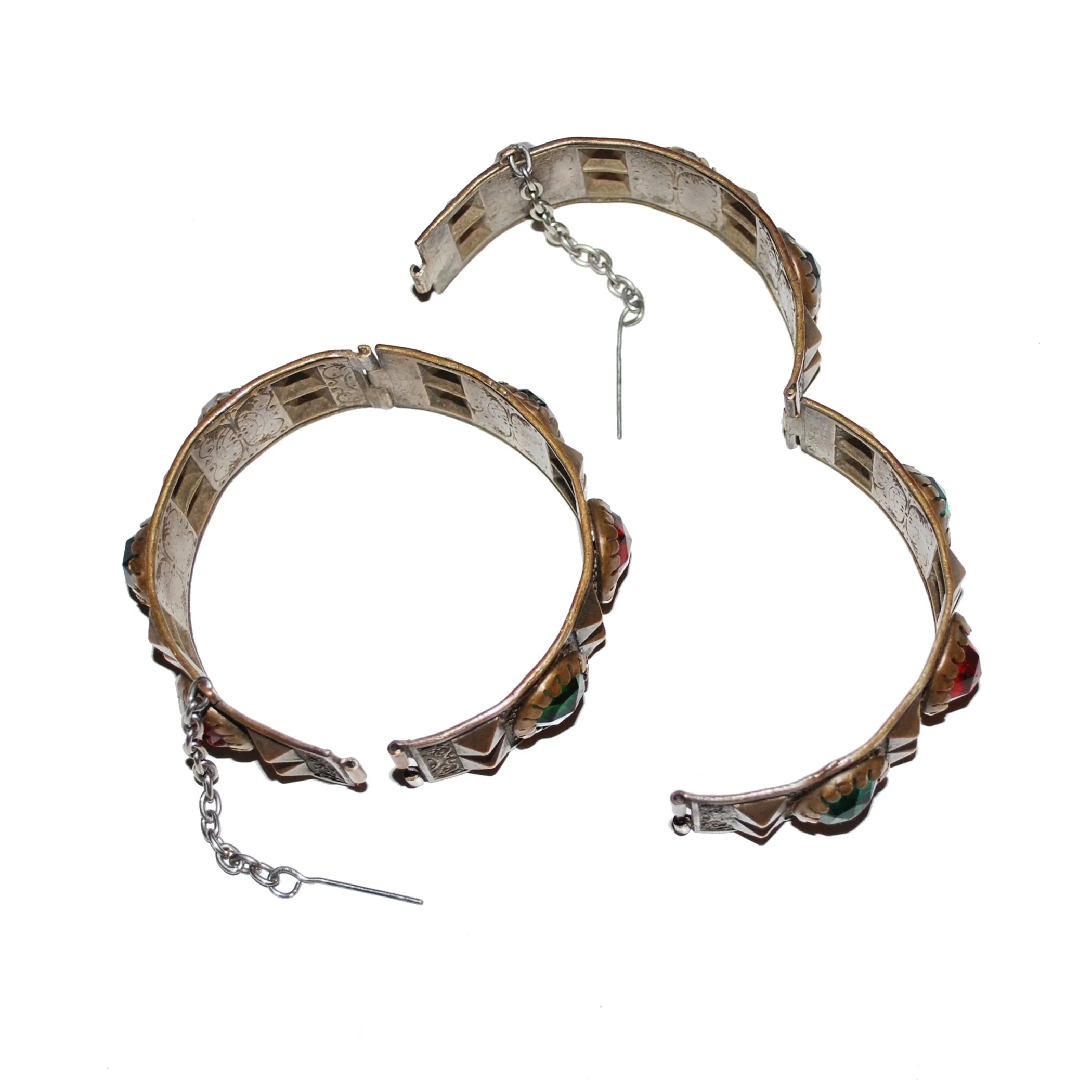 Berber Bracelets PAIR - Matched Bronzy Pair with Jewels - Belly Dance Bracelets