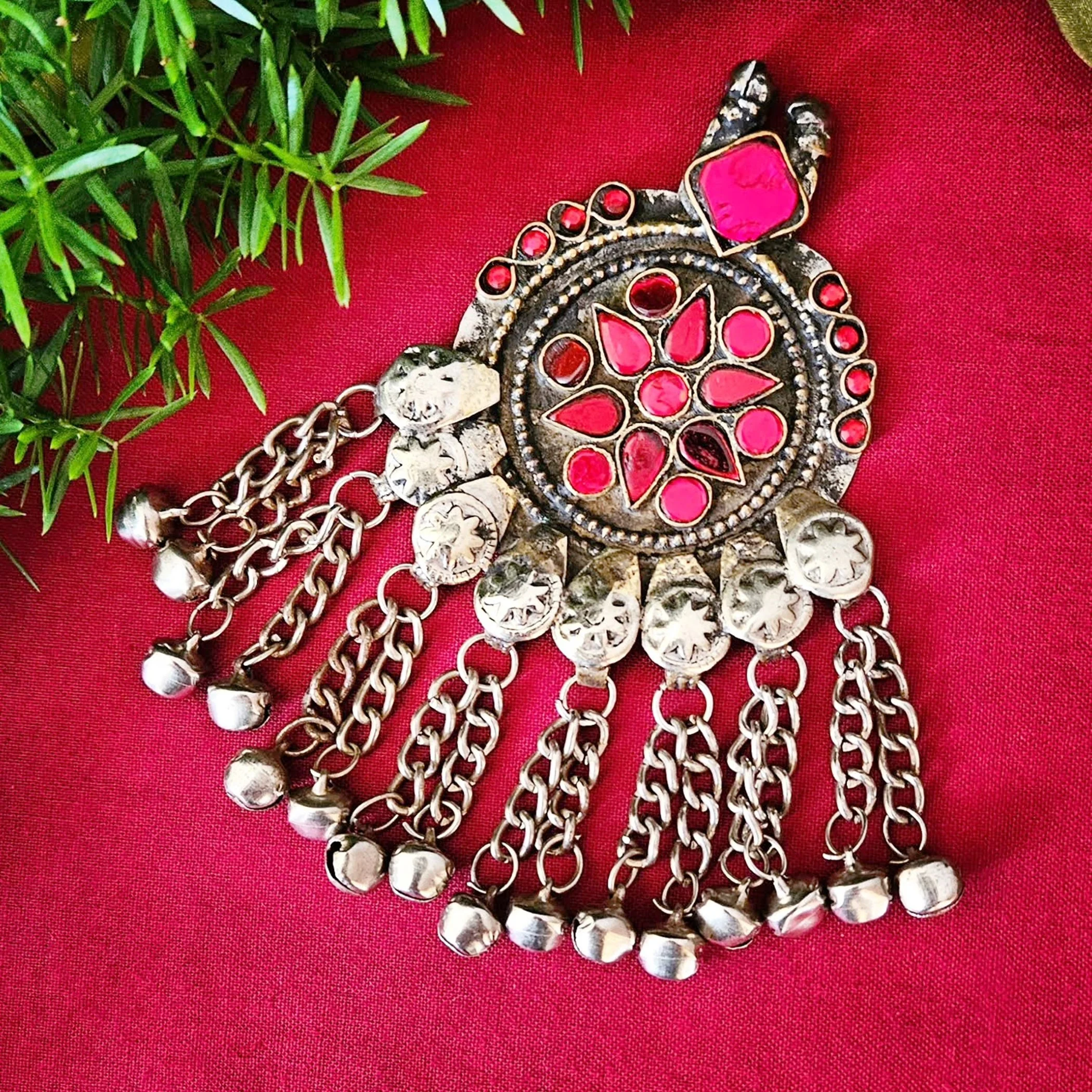 Kuchi Pendant - Tribal Pendant with Jewels - Kuchi Jewelry for Belly Dance