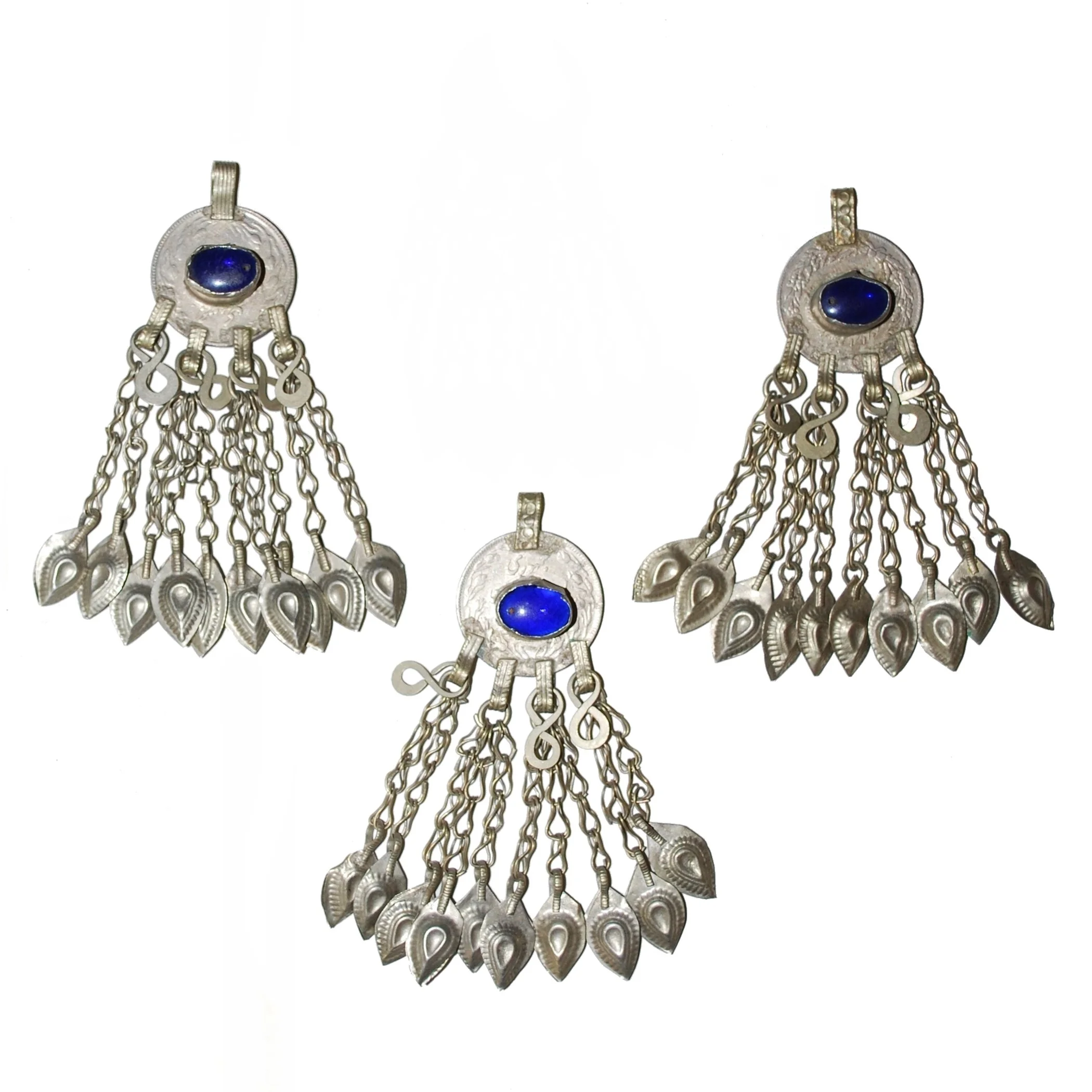 Vintage Kuchi Coin Jewel Pendants - Three Pendants with Hollow Dangles - Belly Dance DIY