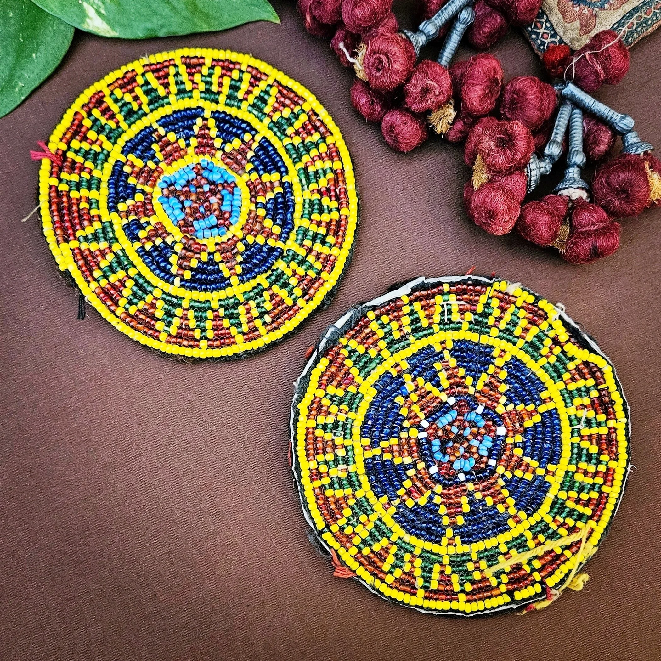 Kuchi Bead Medallions - 4.5 Inch Vintage PAIR - Gul i Peron - Belly Dance DIY