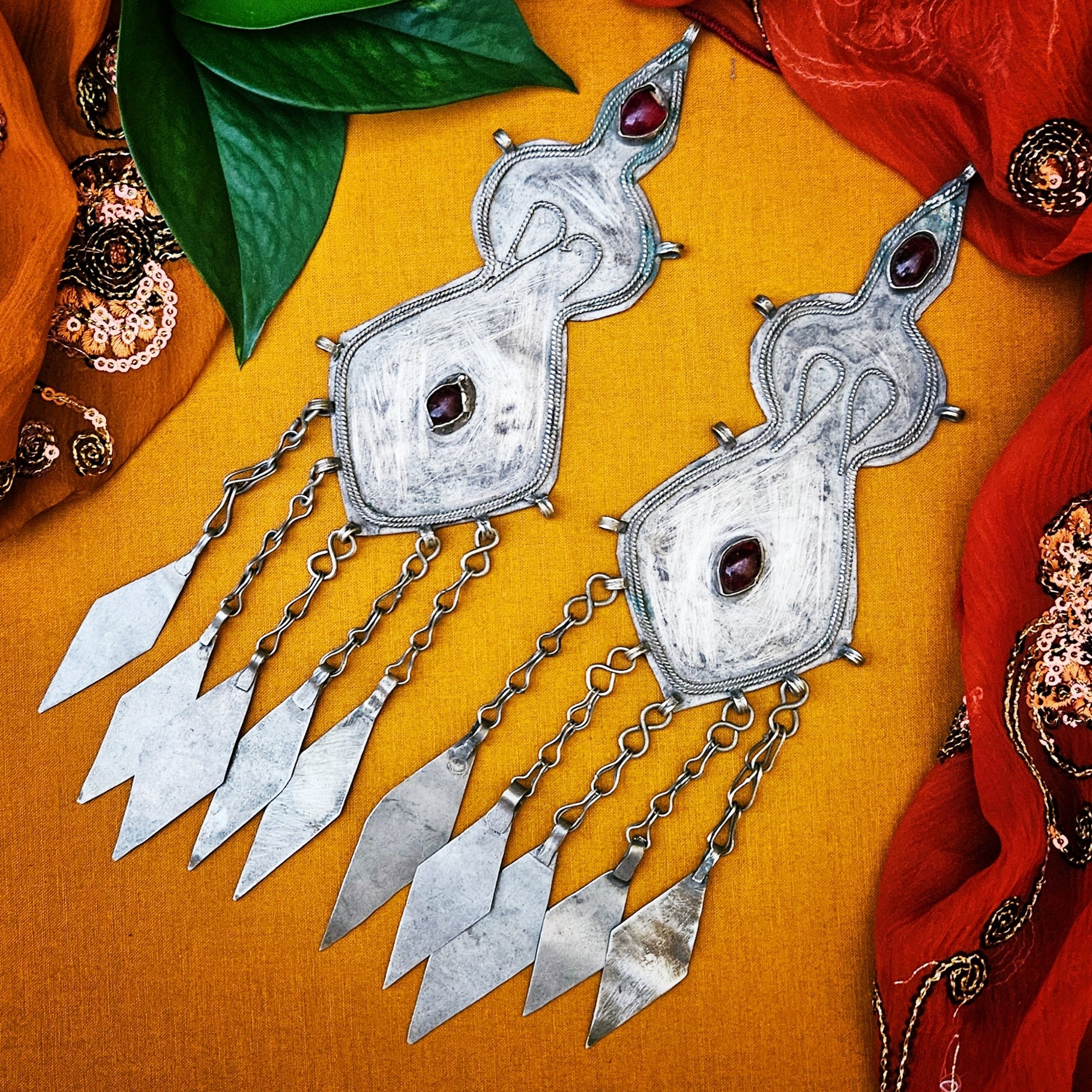 Turkoman Tribal Pendants - Vintage Turkman PAIR - Belly Dance Pendants