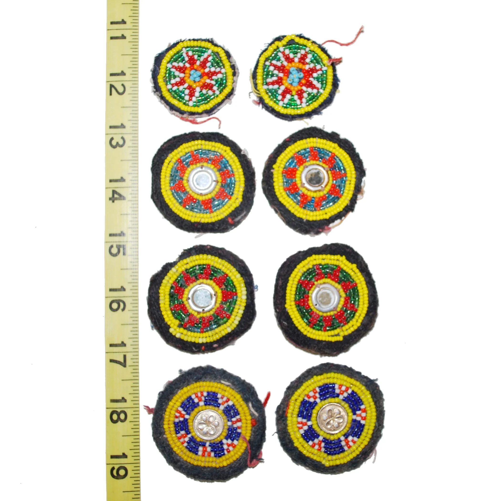 Vintage Kuchi Medallions Lot -  8 Pieces / 4 pair -  Gul i Peron - Round Dress Flowers