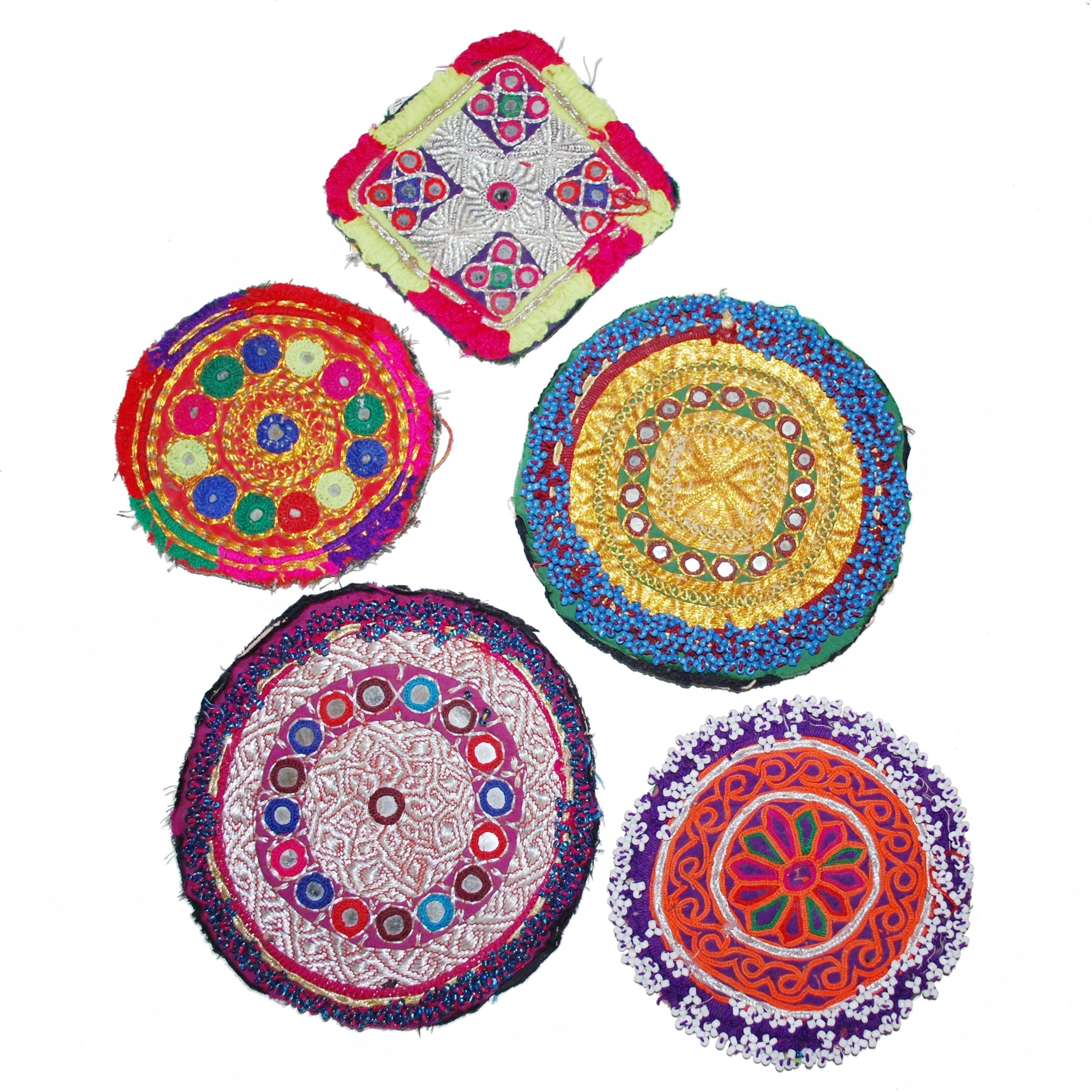 Kuchi Beaded Gul - Lot of  5 Pieces - Vintage Embroidery Medallions - Patches