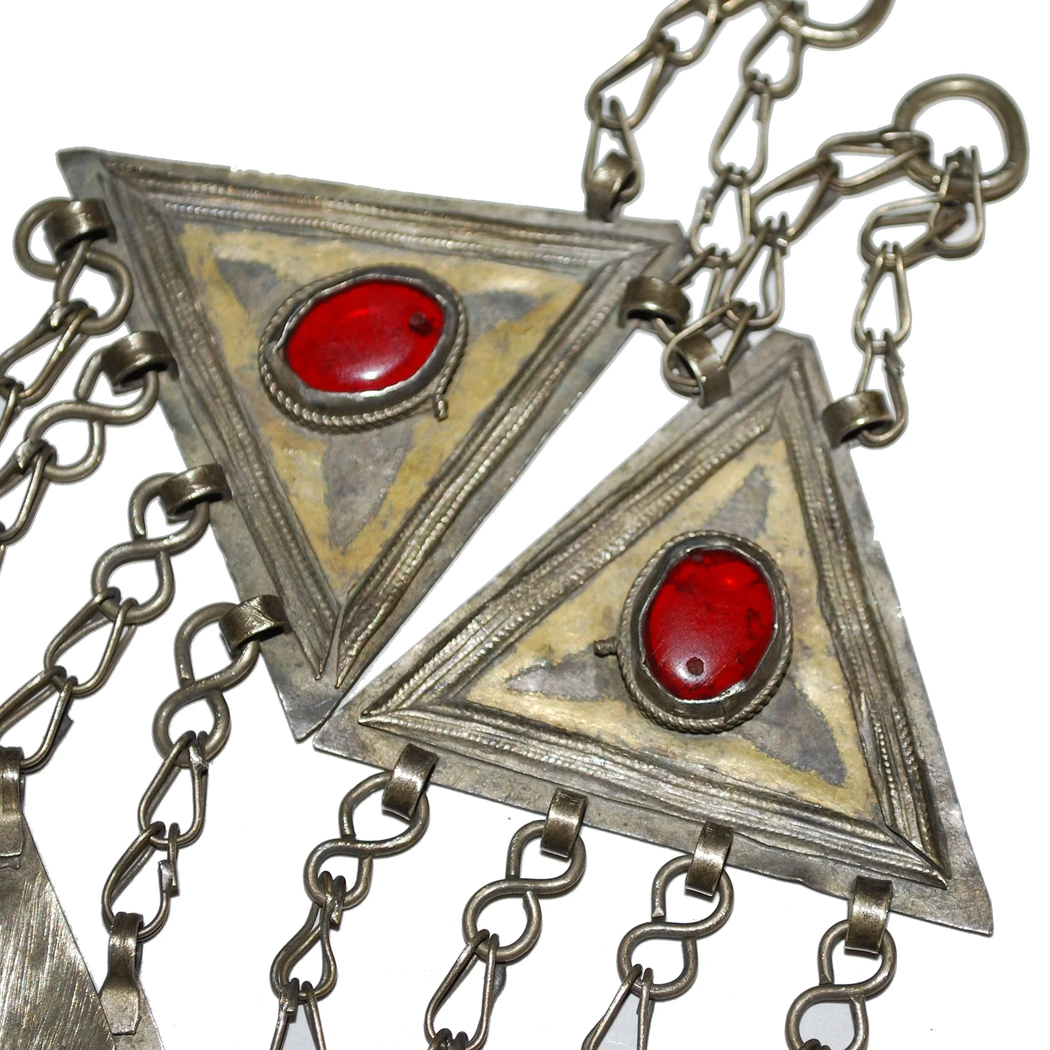 Turkoman Vintage Fire Gilded Triangles - Gold Washed Pendant PAIR - Turkman