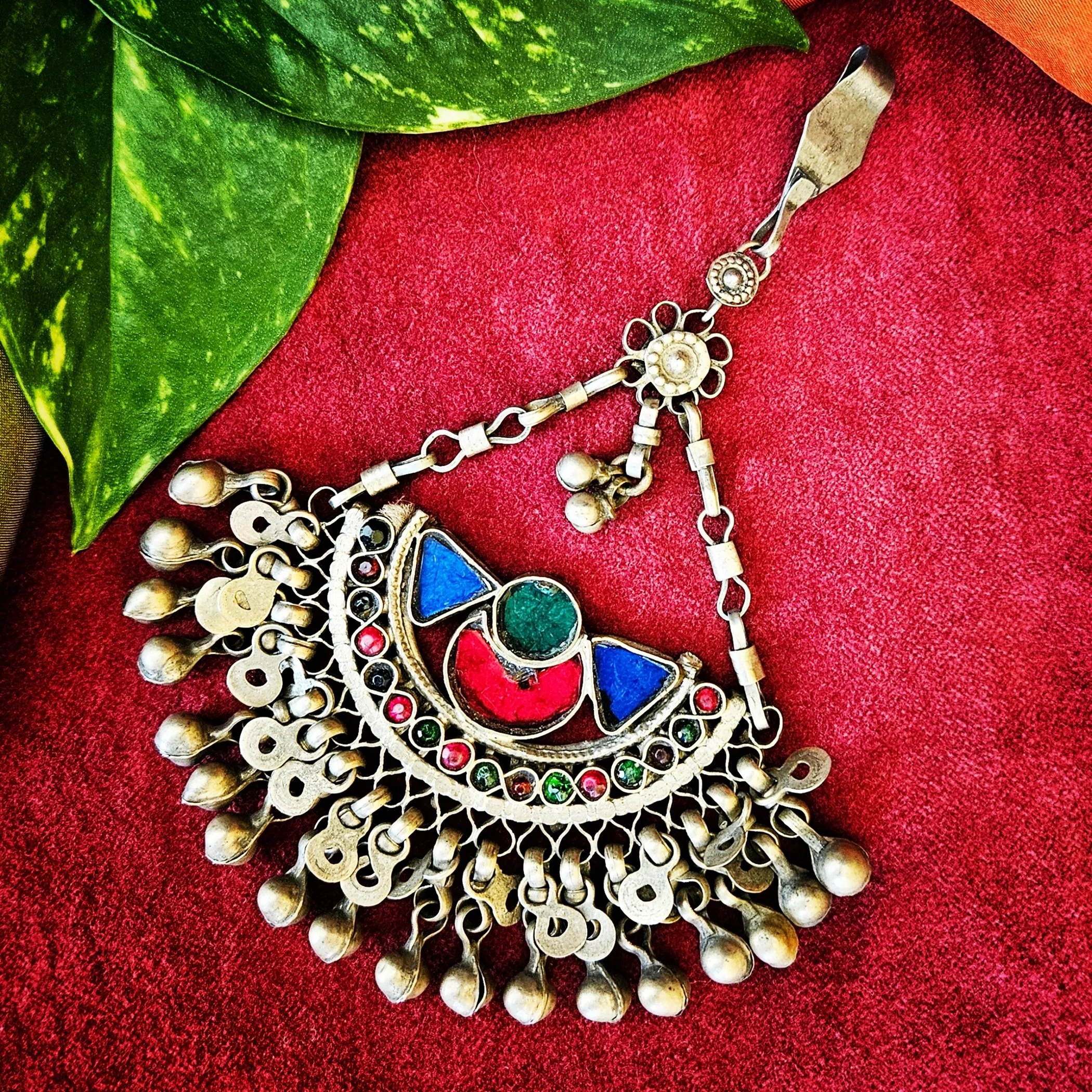 Vintage Kuchi Tikka Pendant - Tribal Crescent Pendant - Belly Dance
