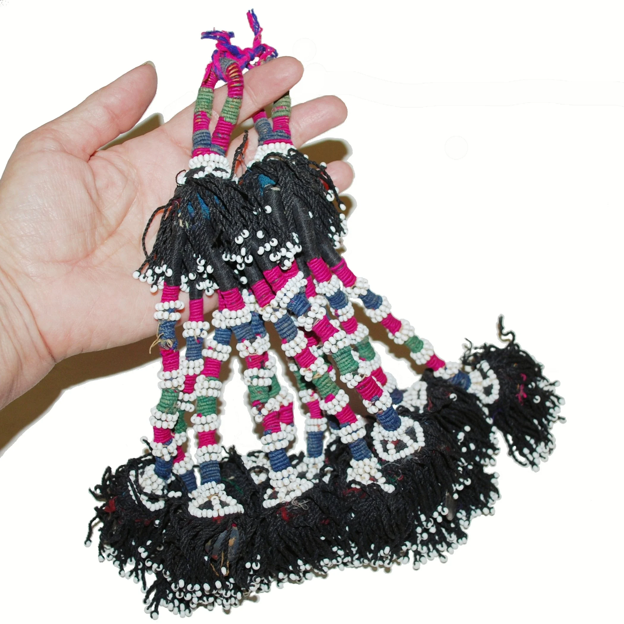 Turkoman Tribal Tassels PAIR - Vintage Silk / Cotton Tribal Tassels - Belly Dance