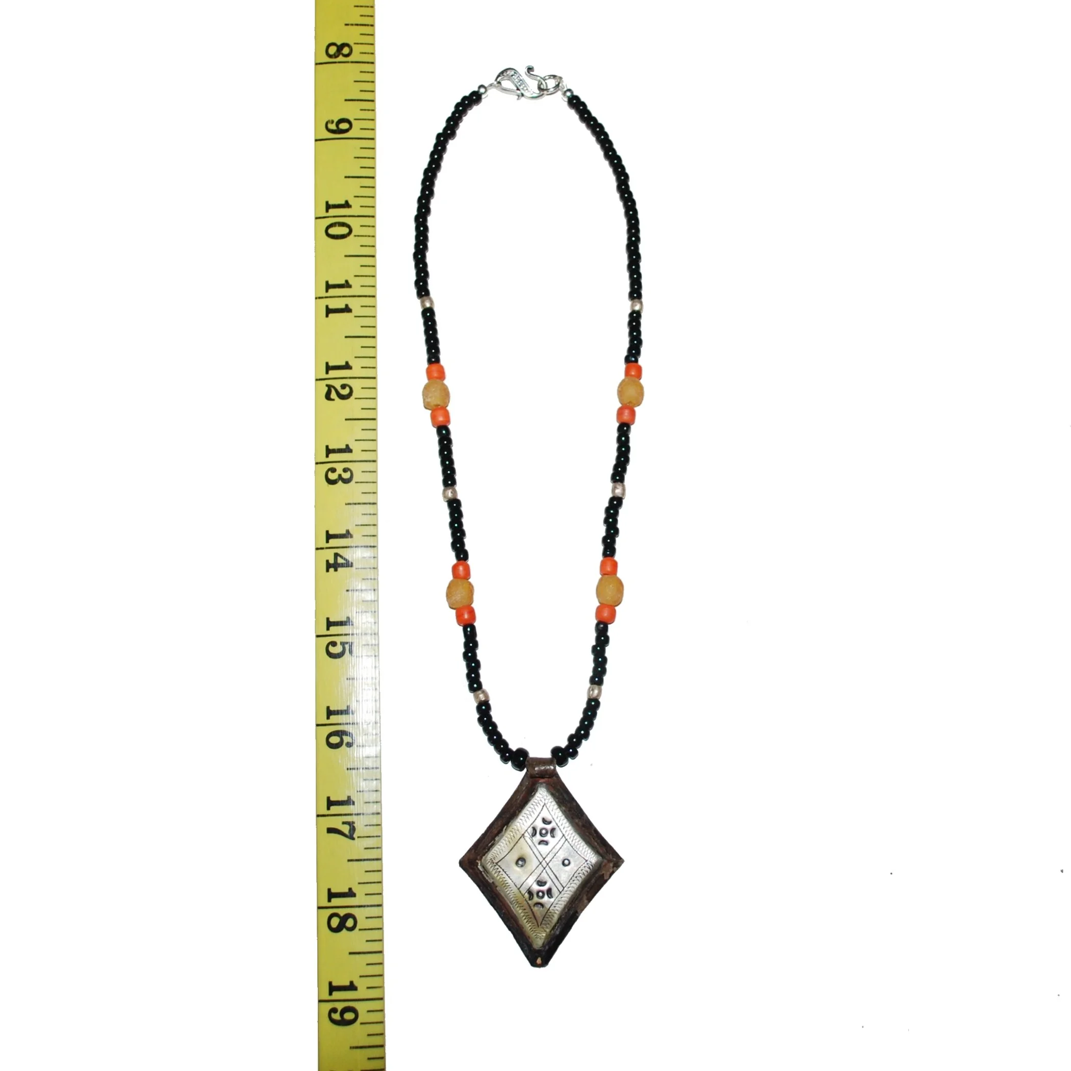 Vintage Tuareg Pendant on Beaded Necklace - Moroccan Pendant - Red Camel Designs