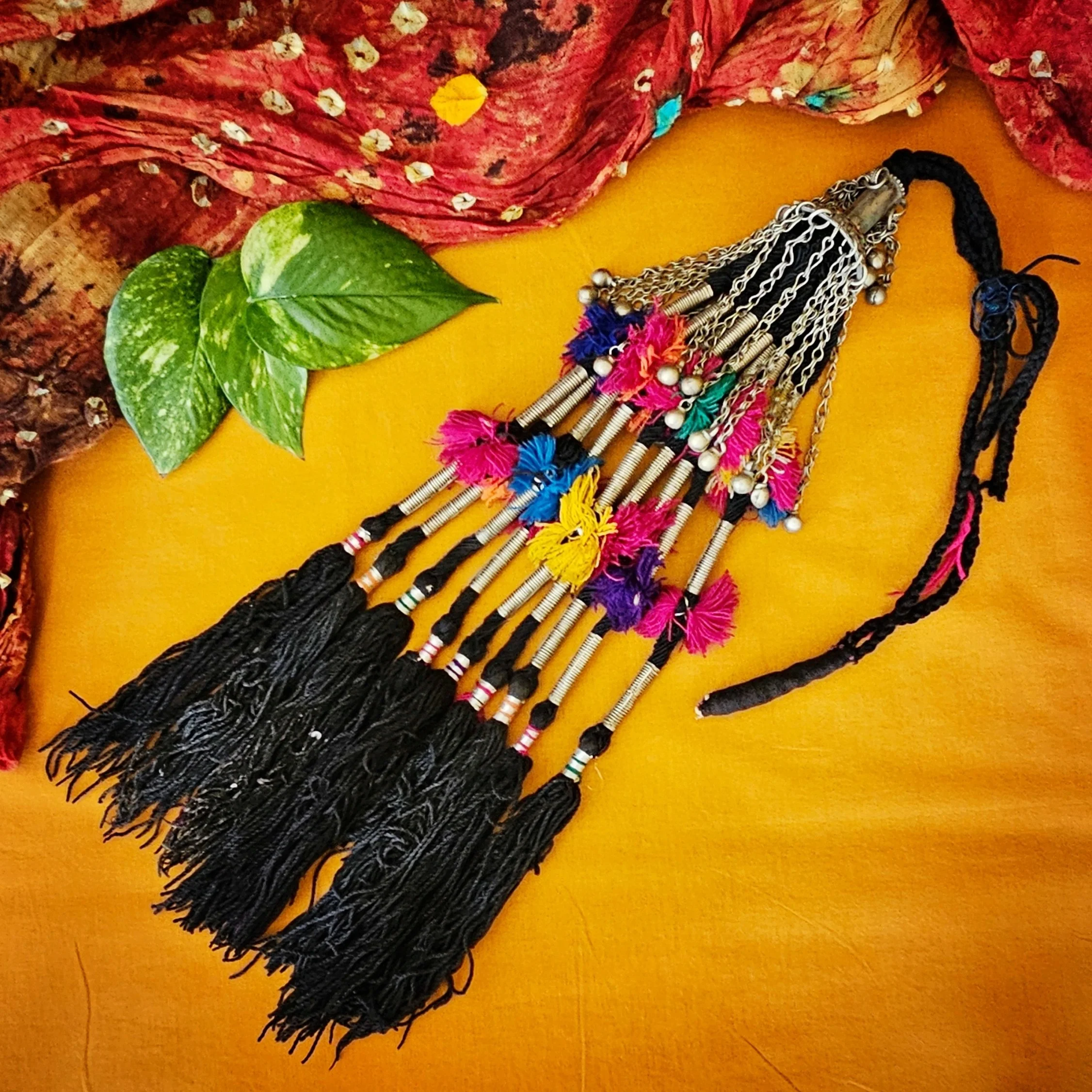 Waziri Tassel - Vintage Tribal Hair Tassels - Beading Poms Black - Belly Dance