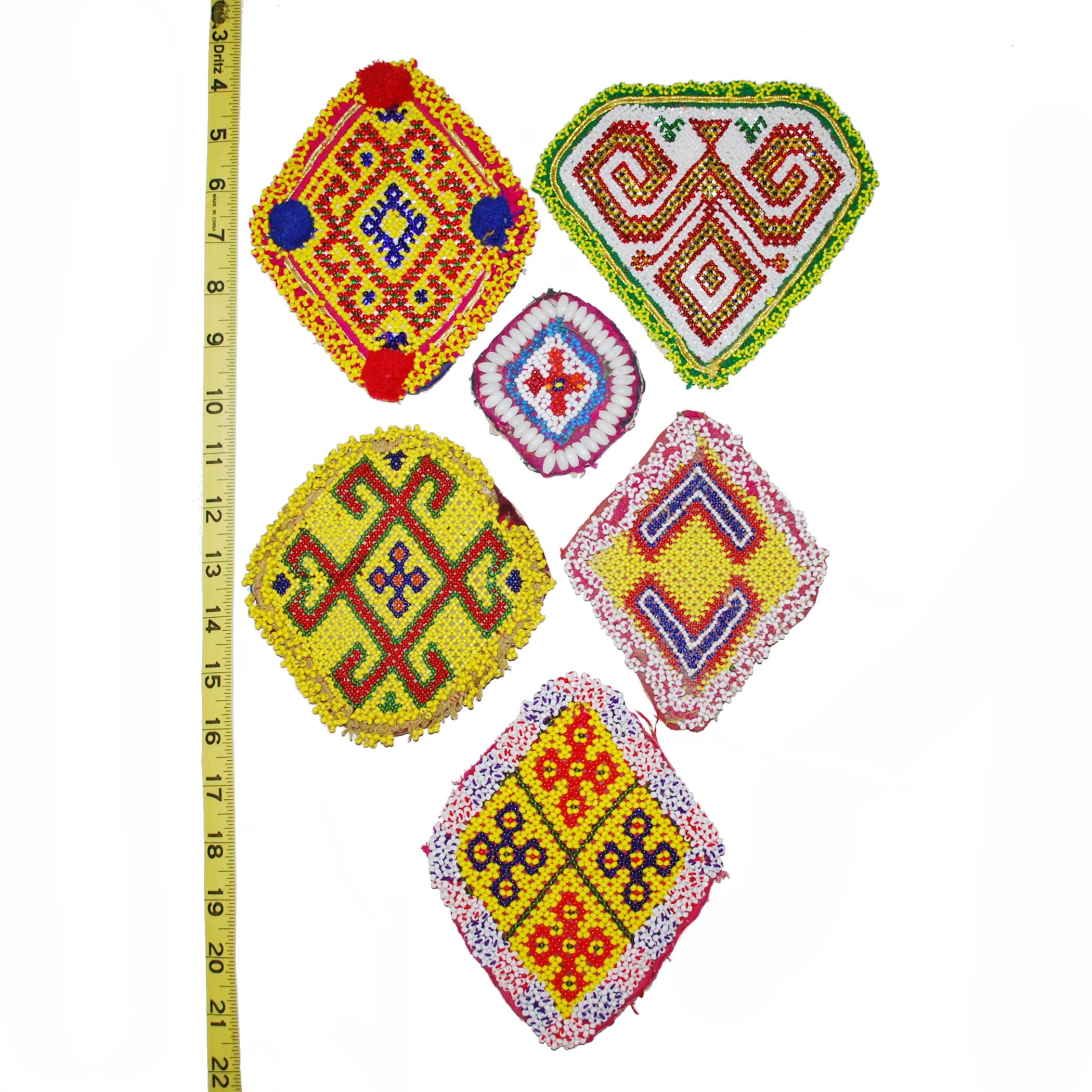 Kuchi Bead Medallions - Lot of  6 Pieces -  Vintage Gul Various Shapes - Kuchi Patches