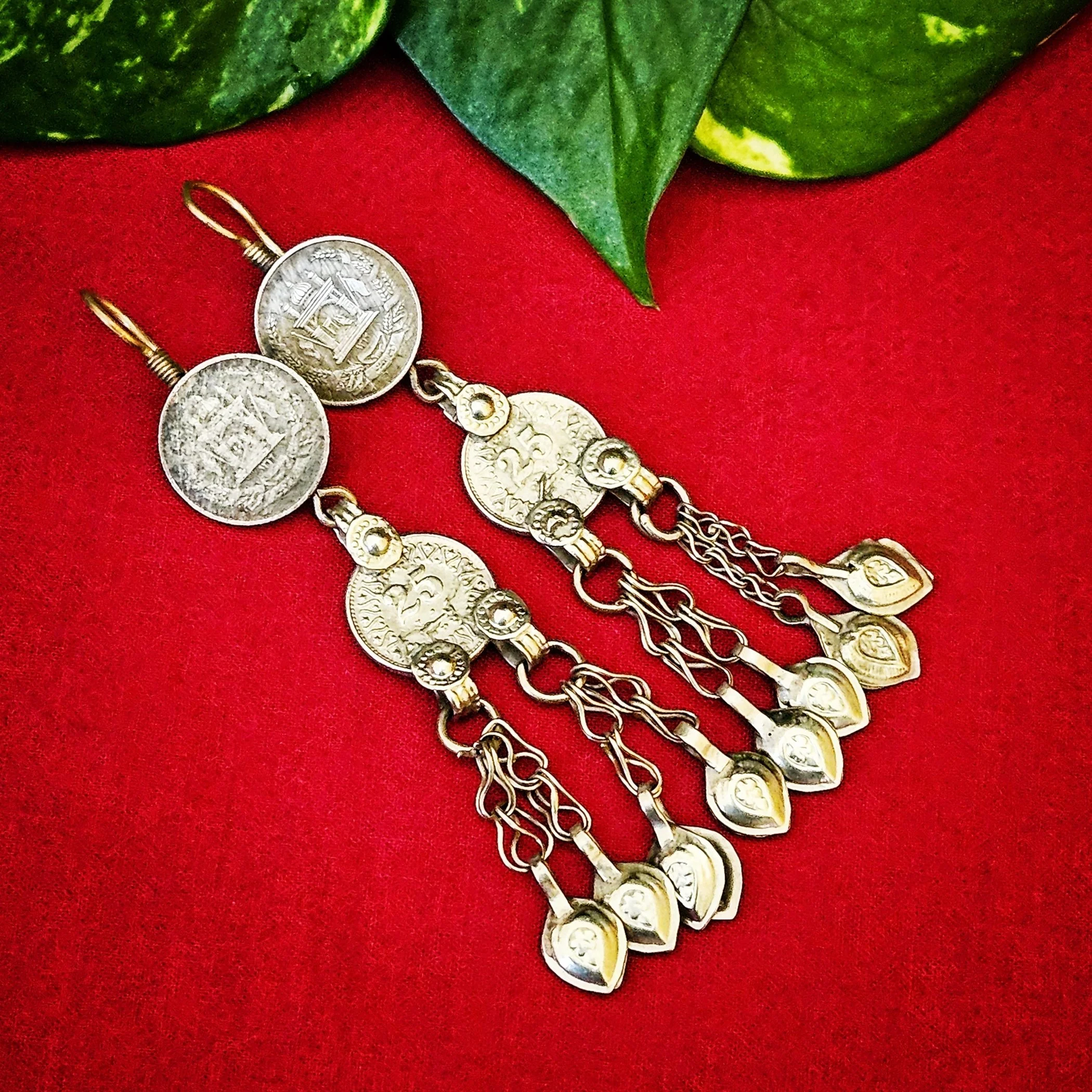 New Earrings Made with Vintage Coins and Dangles - Belly Dance Coin Earrings