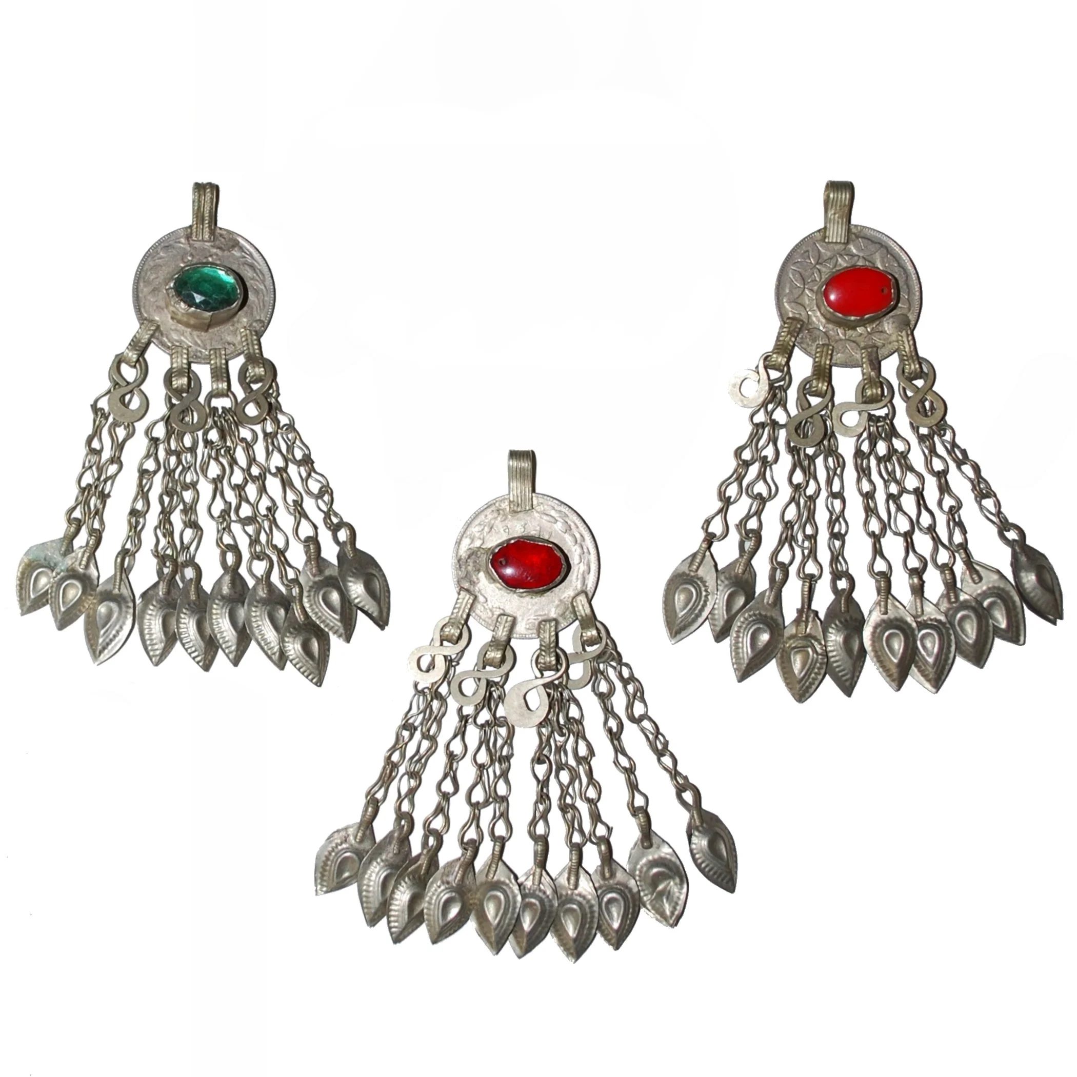 Kuchi Coin Jewel Pendants with Large Jewels and Hollow Dangles - Vintage Belly Dance DIY
